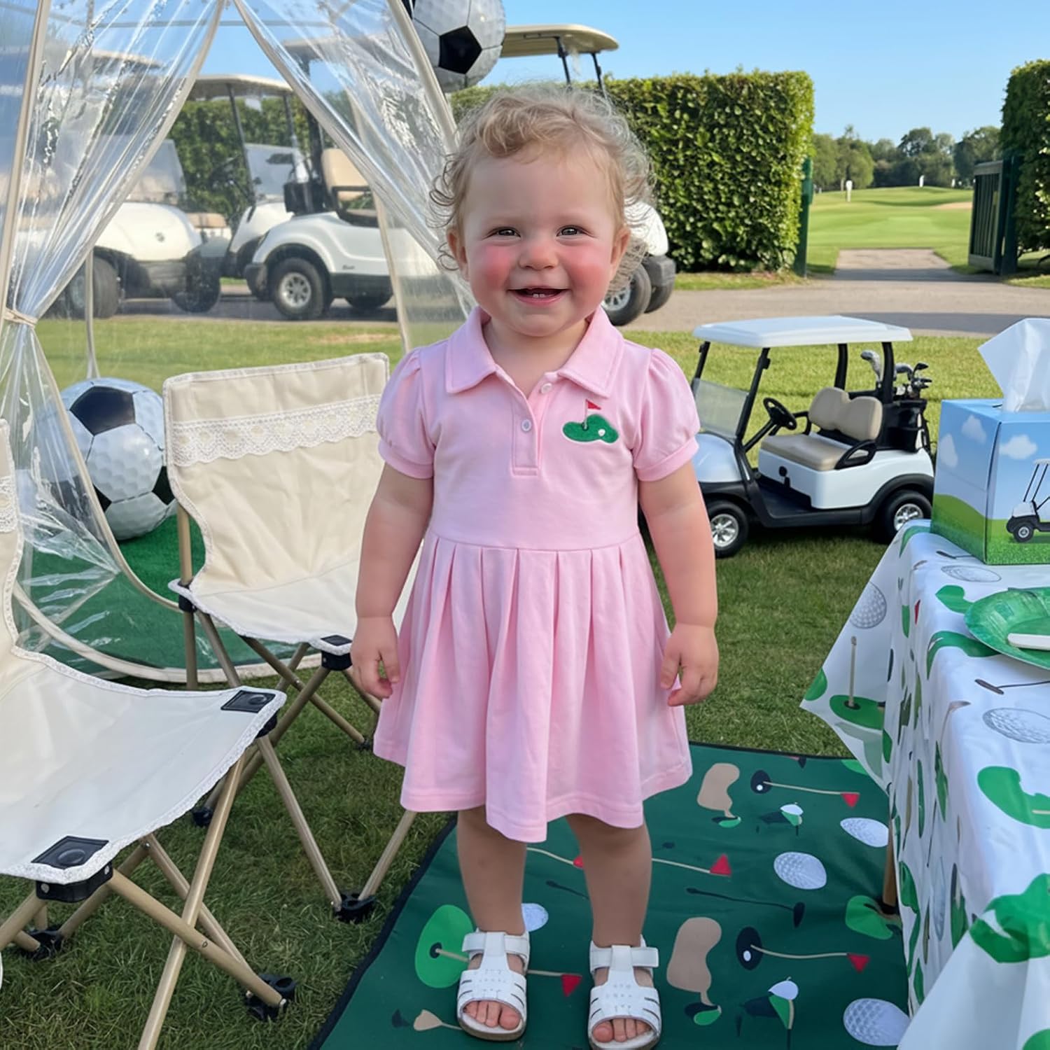 Toddler Baby Girl Golf Outfit Short Sleeve Golf Themed Embroidery Dress Polo A-Line Dress Cute Girls Summer Clothes
