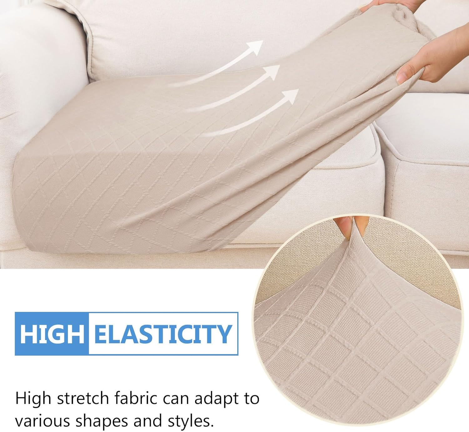 hyha Outdoor Couch Cushion Covers, Sectional Couch Sofa Covers Washable, Jacquard Diamond Lattice, Stretch Sofa Seat Cushion Cover for Indoor/Outdoor Patio Furniture (1 Piece for Medium, Light Camel)