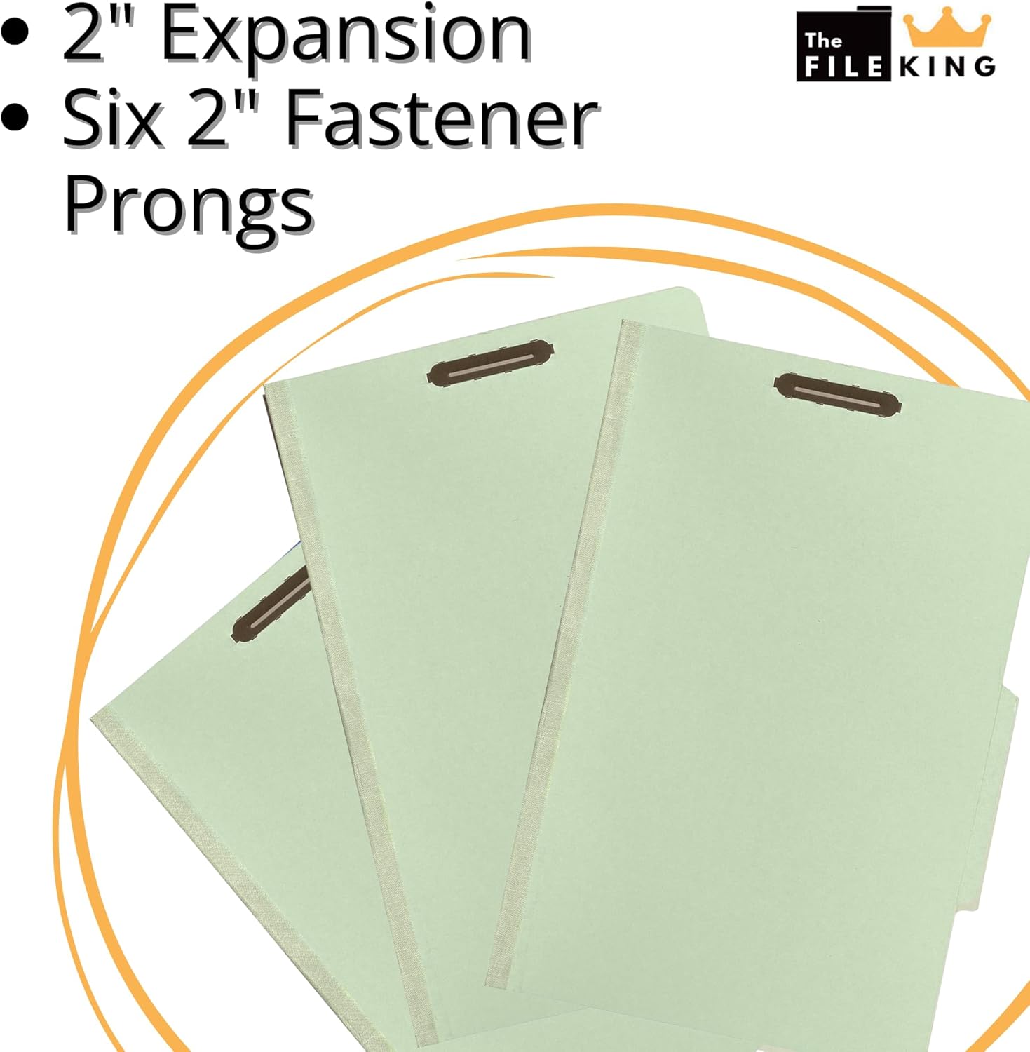 The File King Pressboard Classification Pale Green Partition File Folder | Legal Size - Box of 10 | Two Dividers | Six 2” Durable Fastener Prongs | 2/5 Cut Top Tab | 2” Expansion