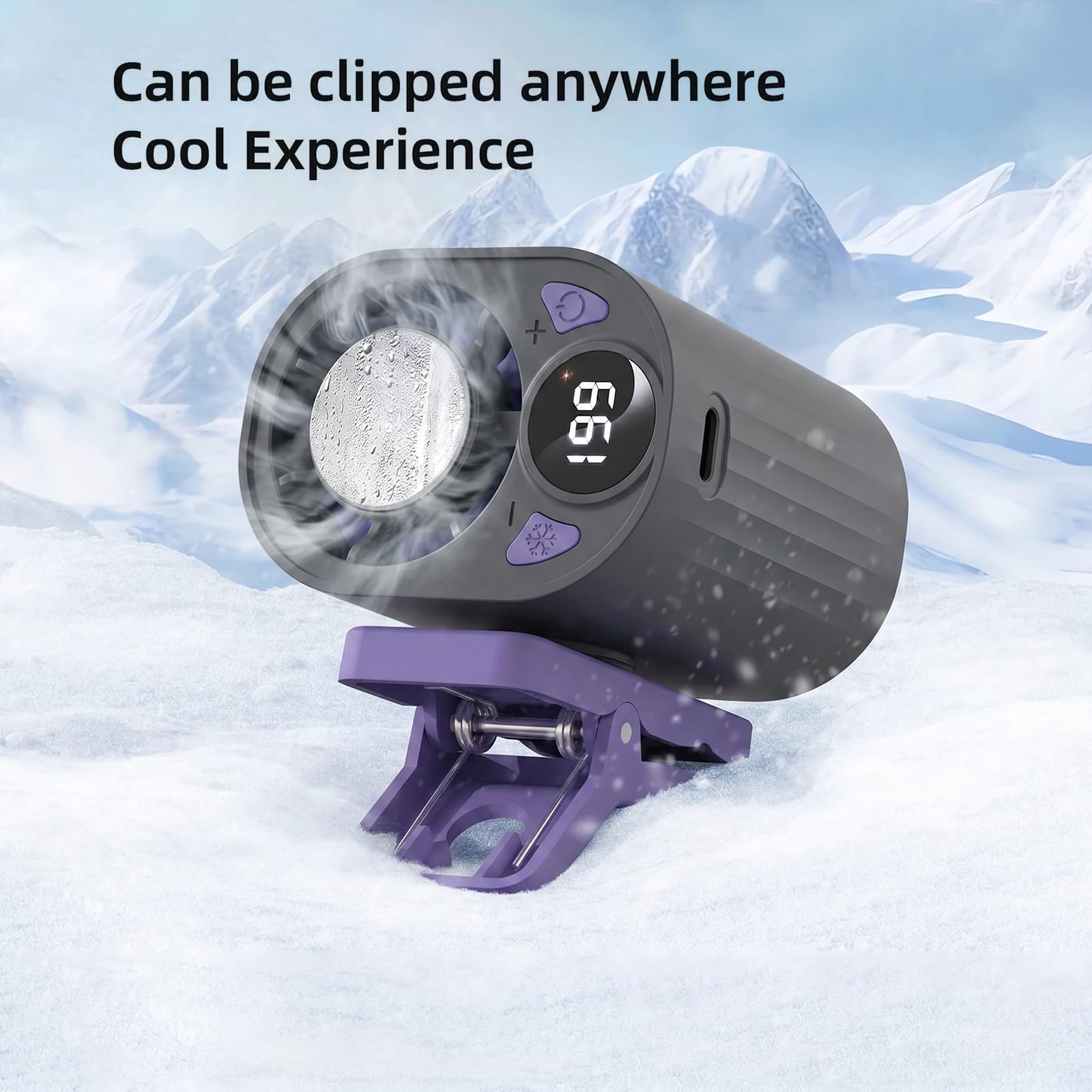 Ventilatore a Clip per Condizionatore Auto con Display a LED, Rotazione di 360° e 199 Livelli di Velocità, Semicooling, Ventilatore Mini Ricaricabile Portatile per Esterni, Campeggio e Viaggi