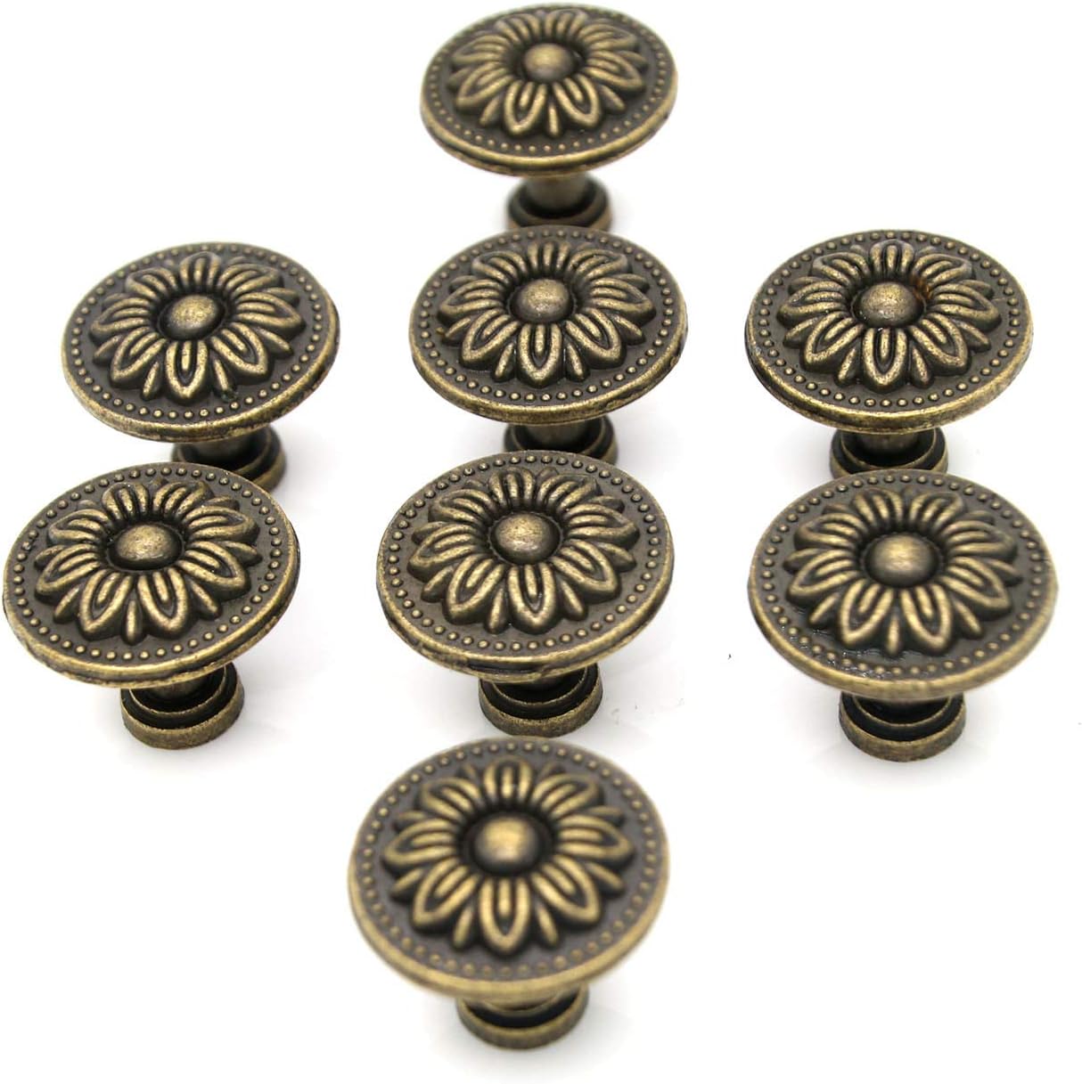 LXZ 8 PCs Vintage Antique Brass Knobs Handles Pulls with Flower Pattern for Cabinet Drawer Door