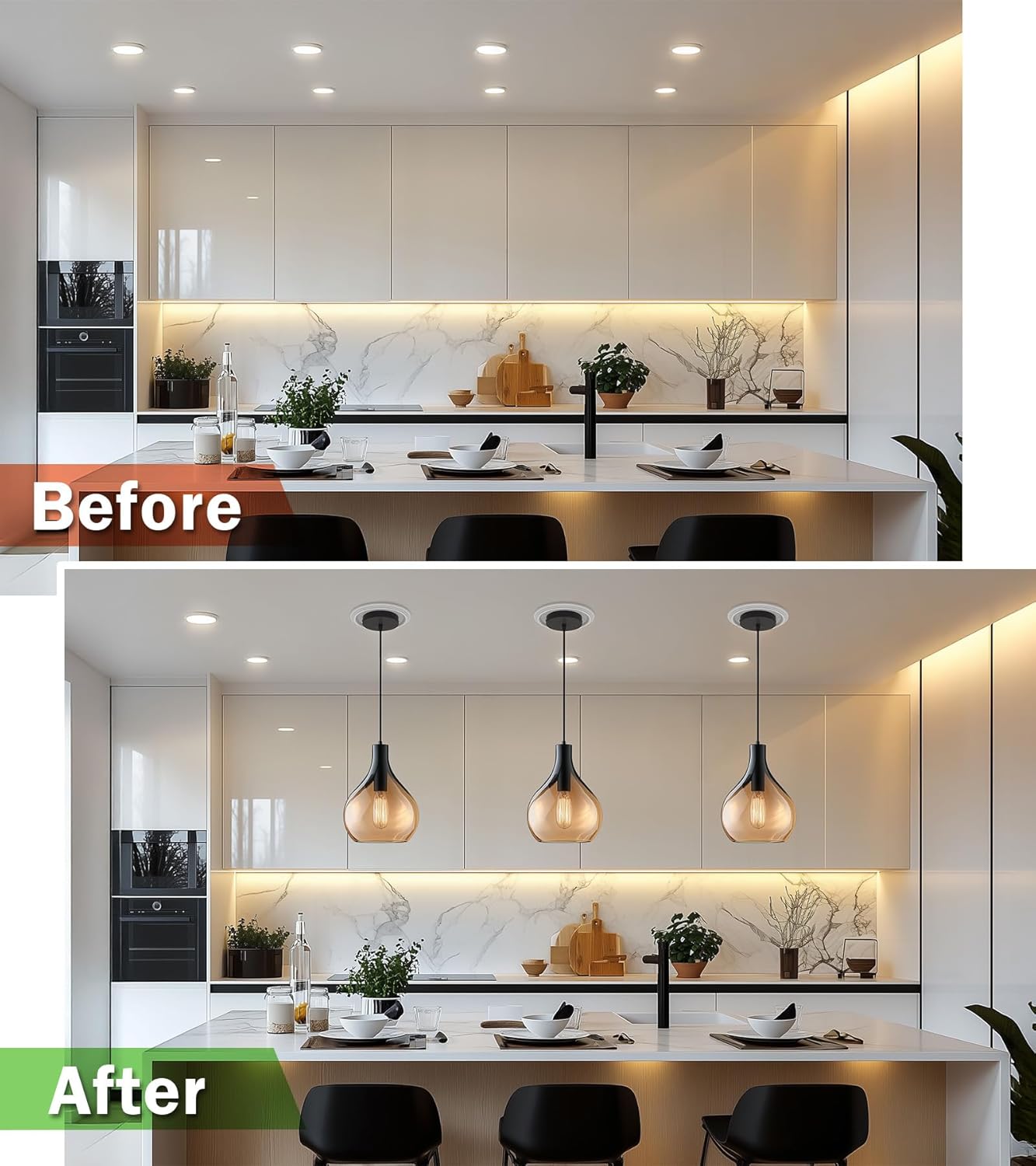 5" and 6" Recessed Can Light Conversion Kit 2-Pack, Light Fixture Upgrade, Pendant Light, Fan Compatible, Includes 7¾ Inch Decorative Plastic Medallion, White Finish