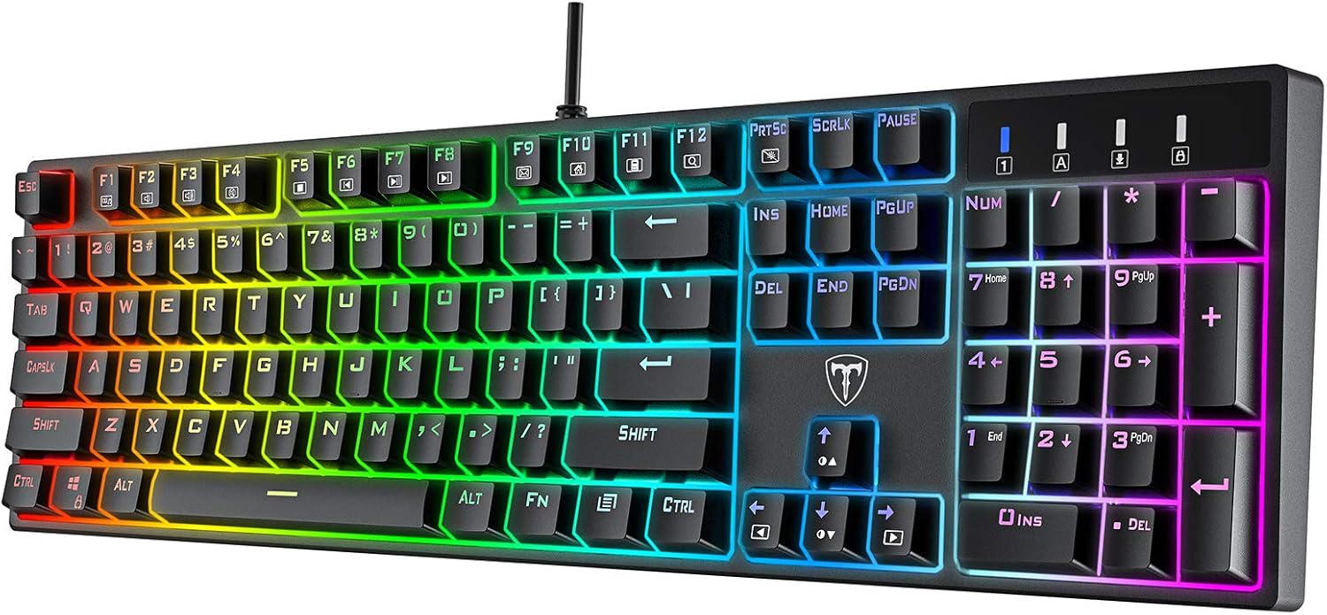 RisoPhy Mechanical Gaming Keyboard, Blue Switch USB Wired Keyboard, 20 RGB Light up Backlit Modes, 104 Key Full Size Clicky Keyboards, Anti-Ghosting/Spill-Resistant Rainbow LEDKeyboards for PC(Black)