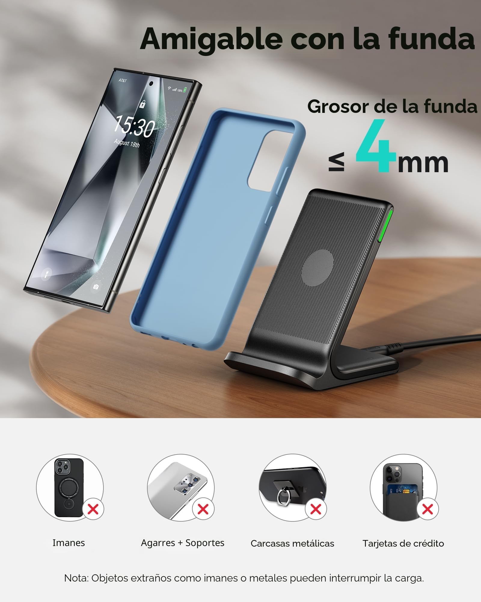INIU Cargador Inalámbrico Rápido Stand, 15W Wireless Charger Estación Phone Fast Charge Holder para iPhone 17 16 15 14 13 12 11 Pro MAX Samsung Galaxy S23 S22 Google Pixel 8 7 6 etc — view 7