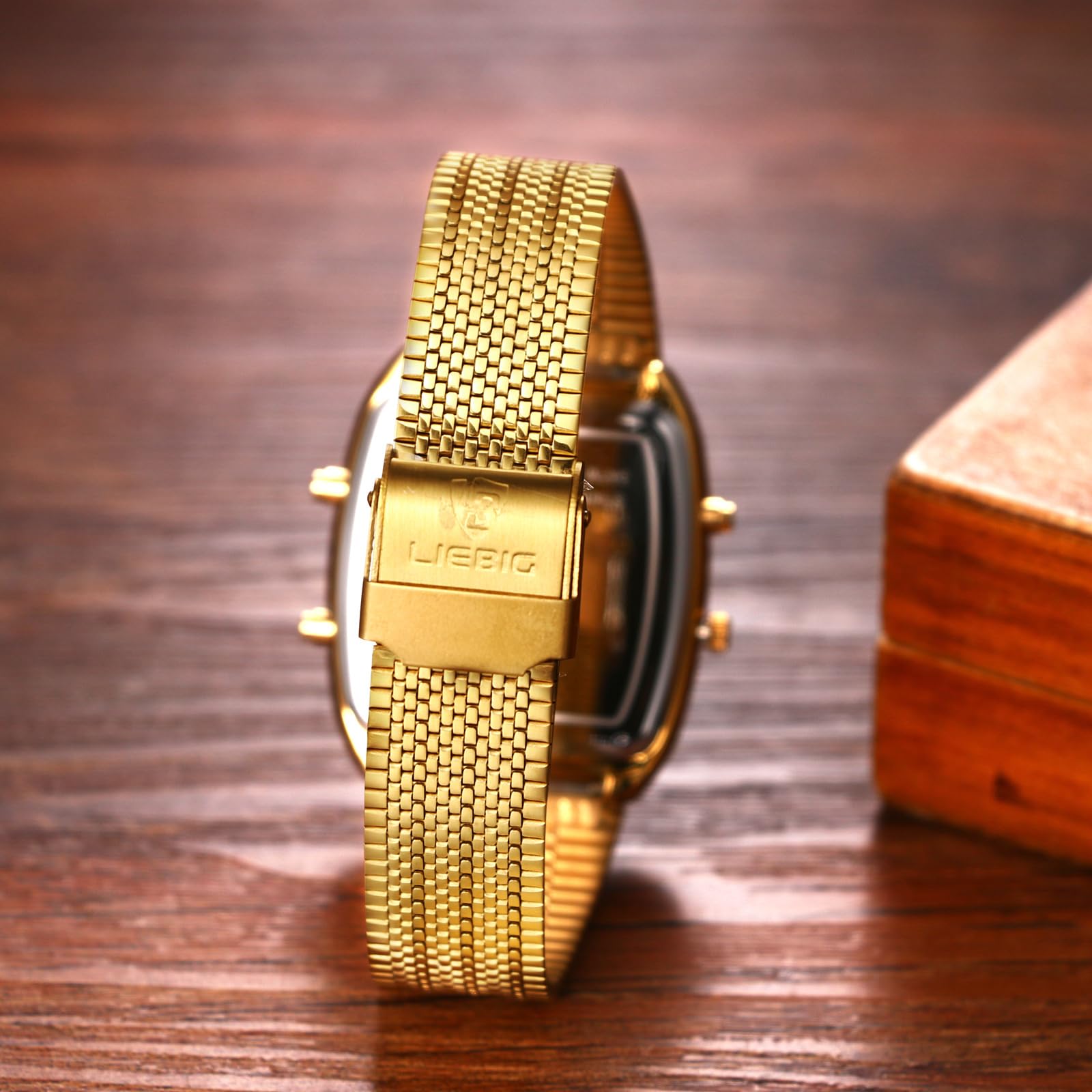 JewelryWe Zegarek męski cyfrowy kwarcowy: 2 szt. 30 m wodoszczelny analogowy zegarek na rękę zegarek cyfrowy męski złoty stal szlachetna bransoletka chronograf zegarek z prostokątnym cyferblatem,