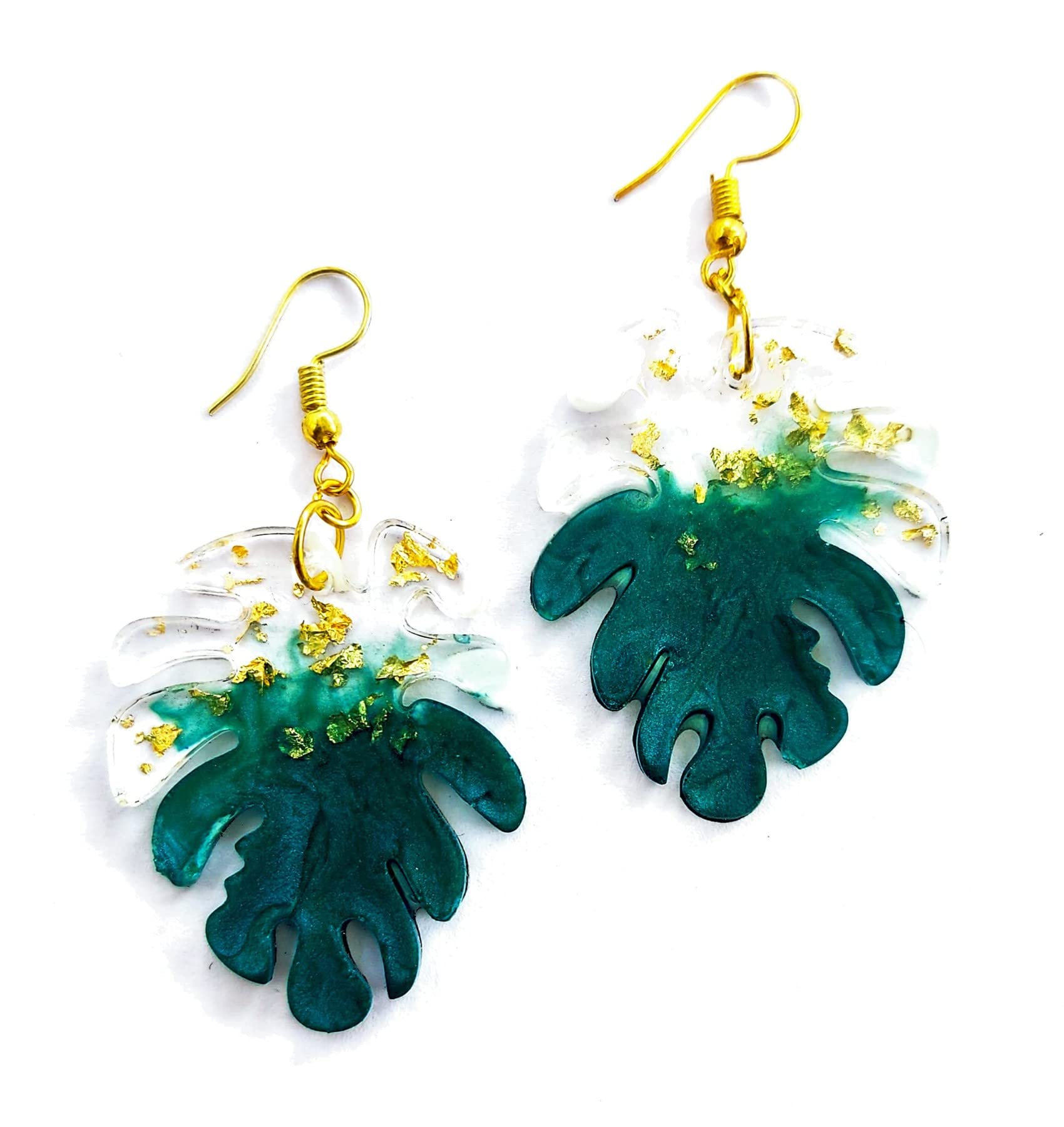 ReverseWheel Handmade Resin Earring for women and girls (Golden Green Leaf) (B0C5486FQL) Amazon Price History, Amazon Price Tracker