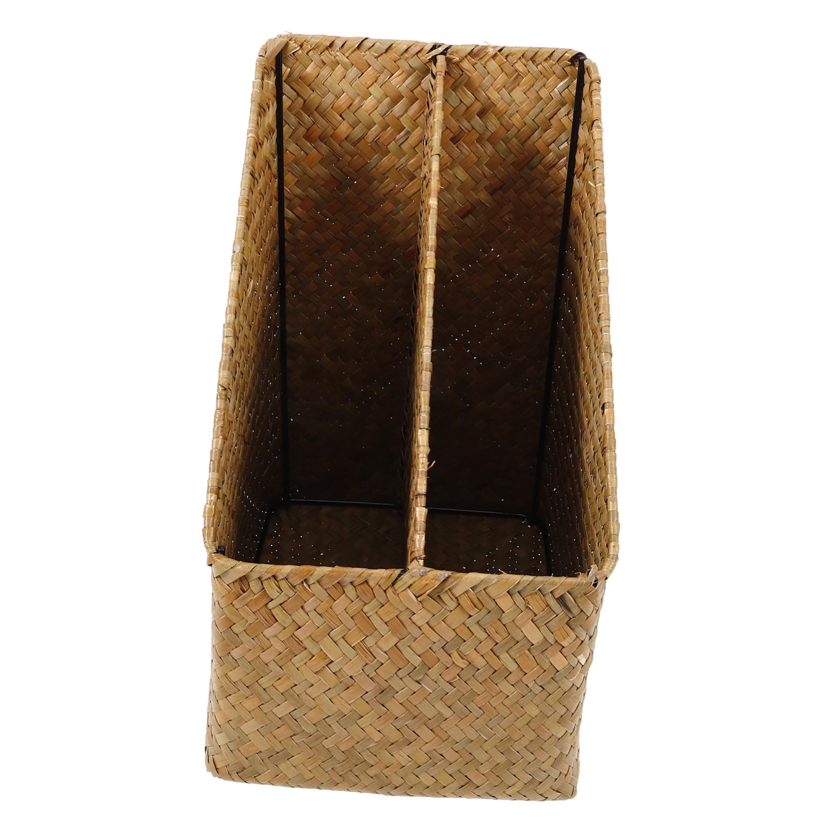 HOOTNEE Straw Storage Bins 2pcs Woven Book Baskets Desktop Book Organizer Home