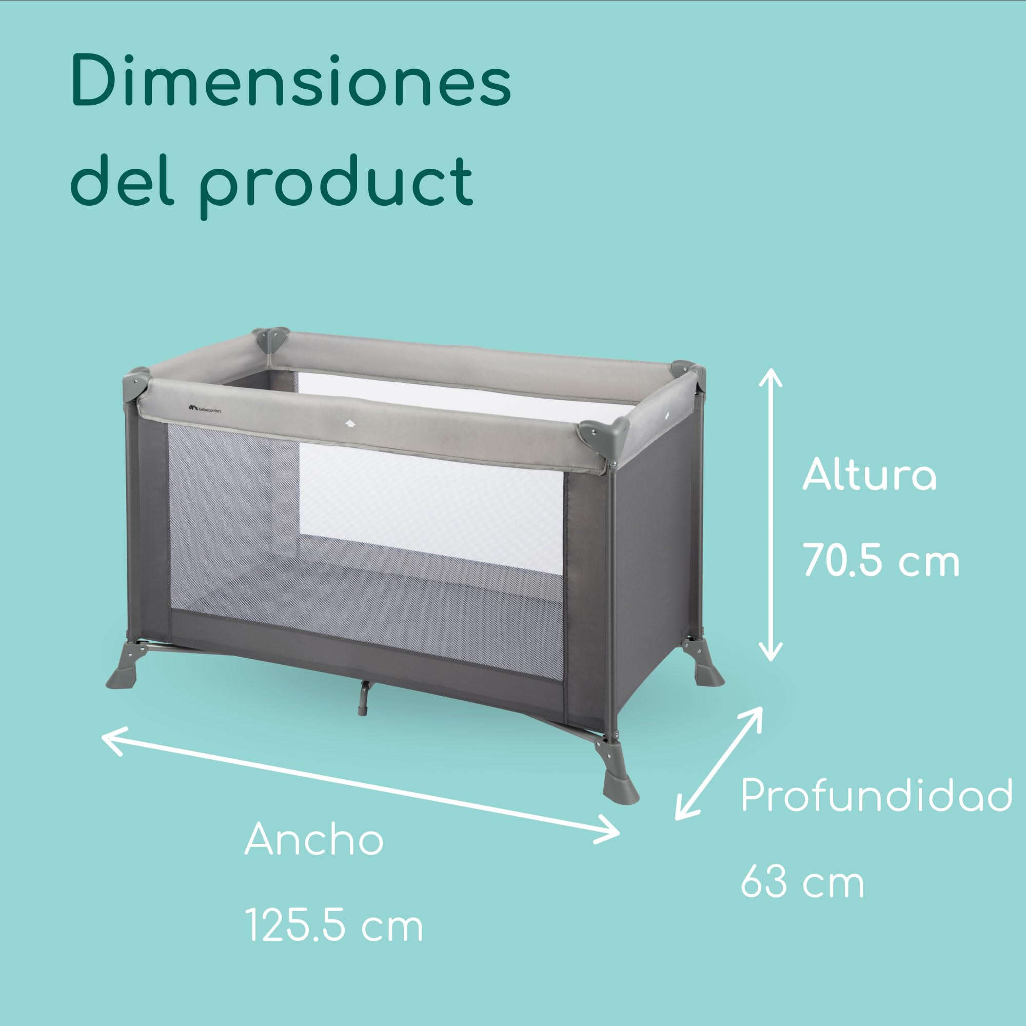 Bebeconfort Soft Dreams, Cuna de Viaje, 0-3 Años (0-15 kg), Cuna de Viaje Ligera, Colchón Espuma y Fibra de Madera (60x120 cm), Bolsa de Transporte, Plegado Compacto Tipo Paraguas, Grey Mist
