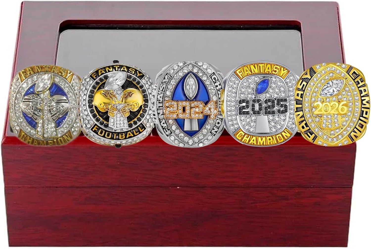 5Pcs Fantasy Football Rings 2022 2023 2024 2025 2026 Championship Rings Fan Memorabilia Football Displays