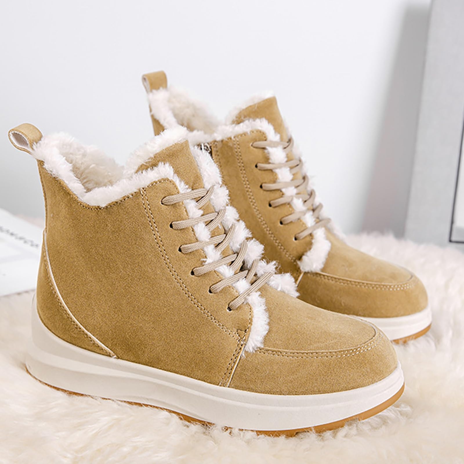 Unisex Snow Boots High Top Fur Lined Shoes Khaki Vintage 1970s Knee High Snow Boots // Khaki Nylon Faux Fur  main image 3