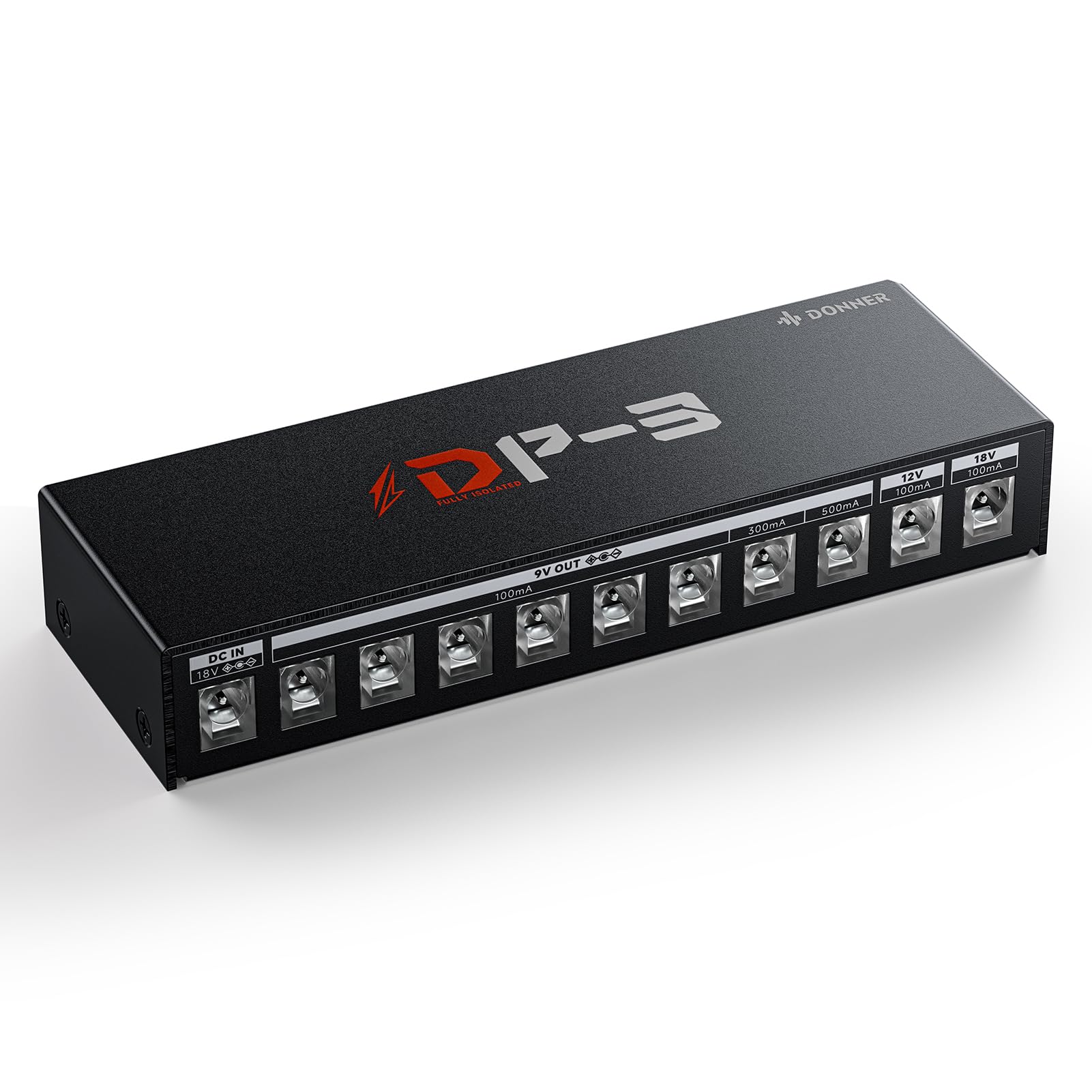 Donner DP-3 Alimentatore per Pedali Chitarra con 10 Uscite DC Isolate, Compatibile con Pedali 9V/12V/18V (100mA/300mA/500mA)