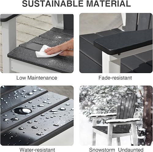 Miniatura 5 de OTSUN Silla Adirondack alta para exteriores, silla de bar para patio con respaldo alto, 400 libras, brazos ensanchados, silla de balcón para todo