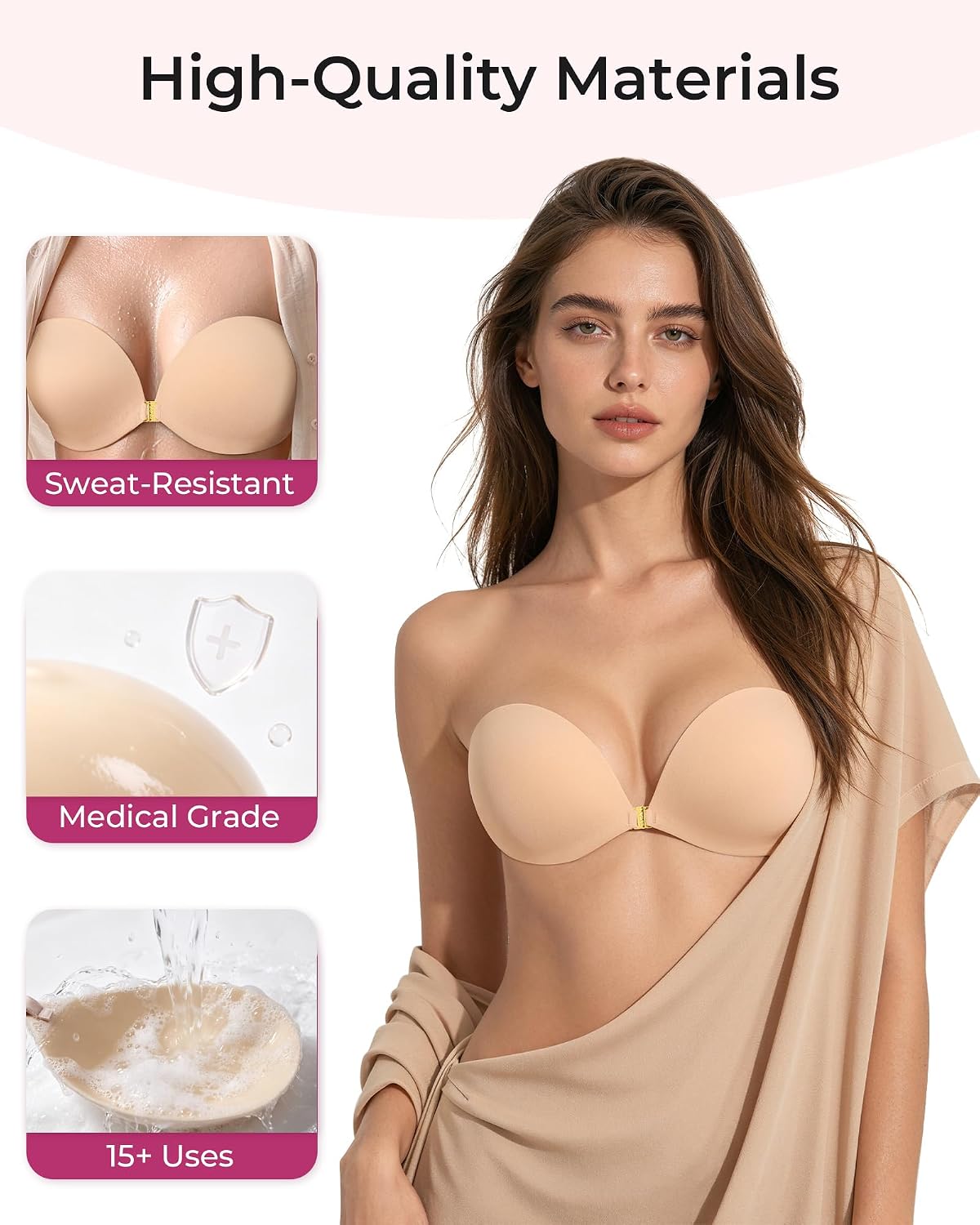 Boobas Sticky Bra Adhesive Strapless Backless Invisible Bra Reusable Push Up for Women Party