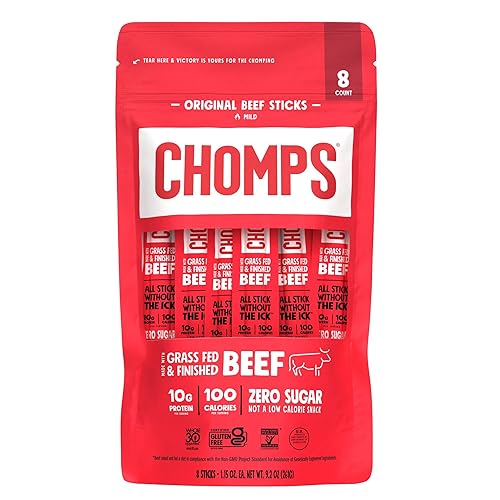 Palitos de aperitivo de carne de res original de Chomps, paquete de 8 piezas