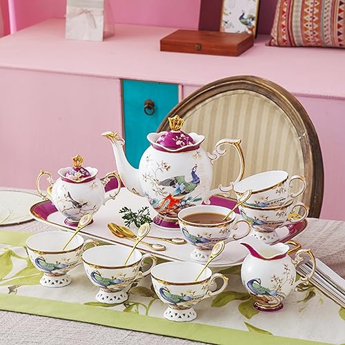Miniatura 6 de ACMLIFE Juego de té de porcelana de hueso para adultos con tetera, juegos de fiesta de té de porcelana, 21 piezas, juego de té de porcelana fina