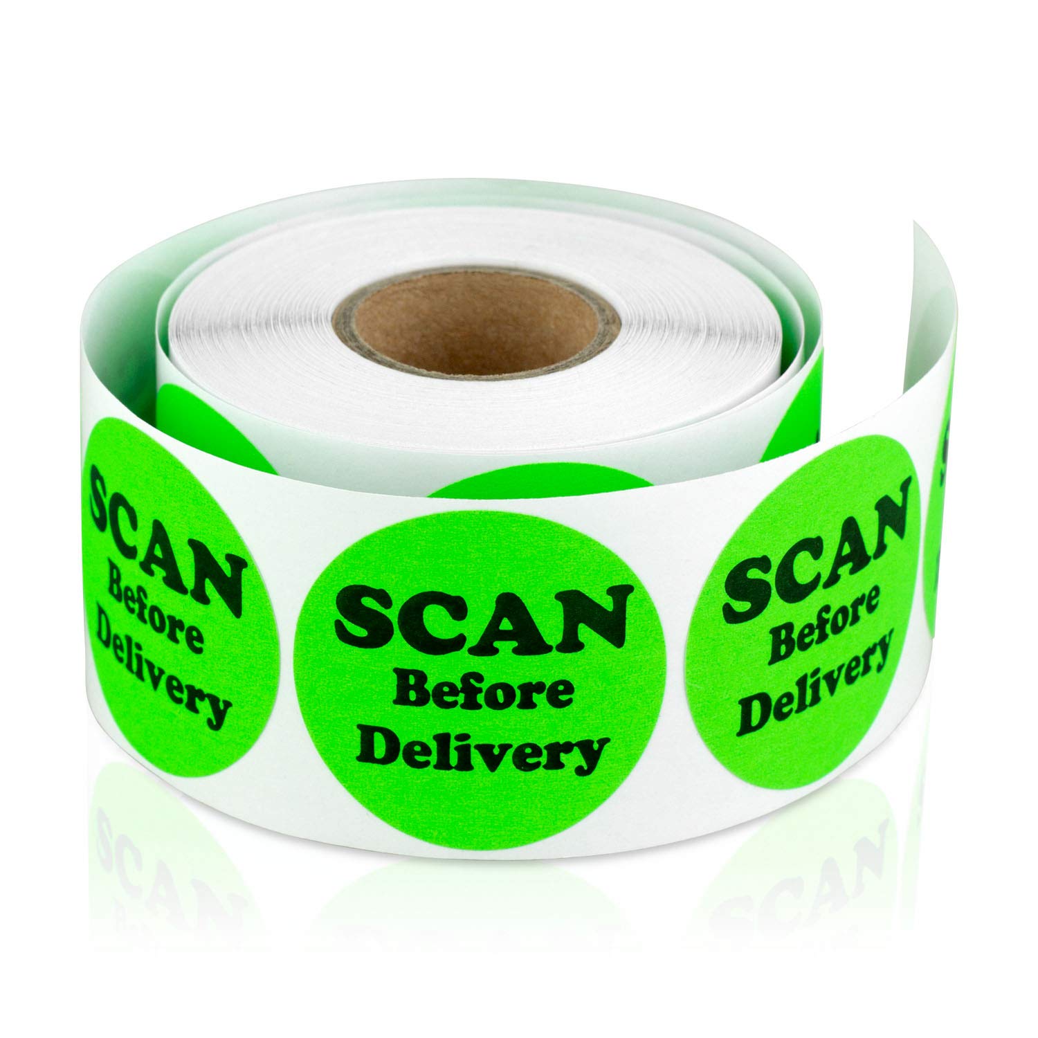 300 Count -1.5 inch, Round, Circle Dot Green - Scan Before Delivery Labels with Self Adhesive - Ideal for Tracking Updates, Shipping Mailing Labels/