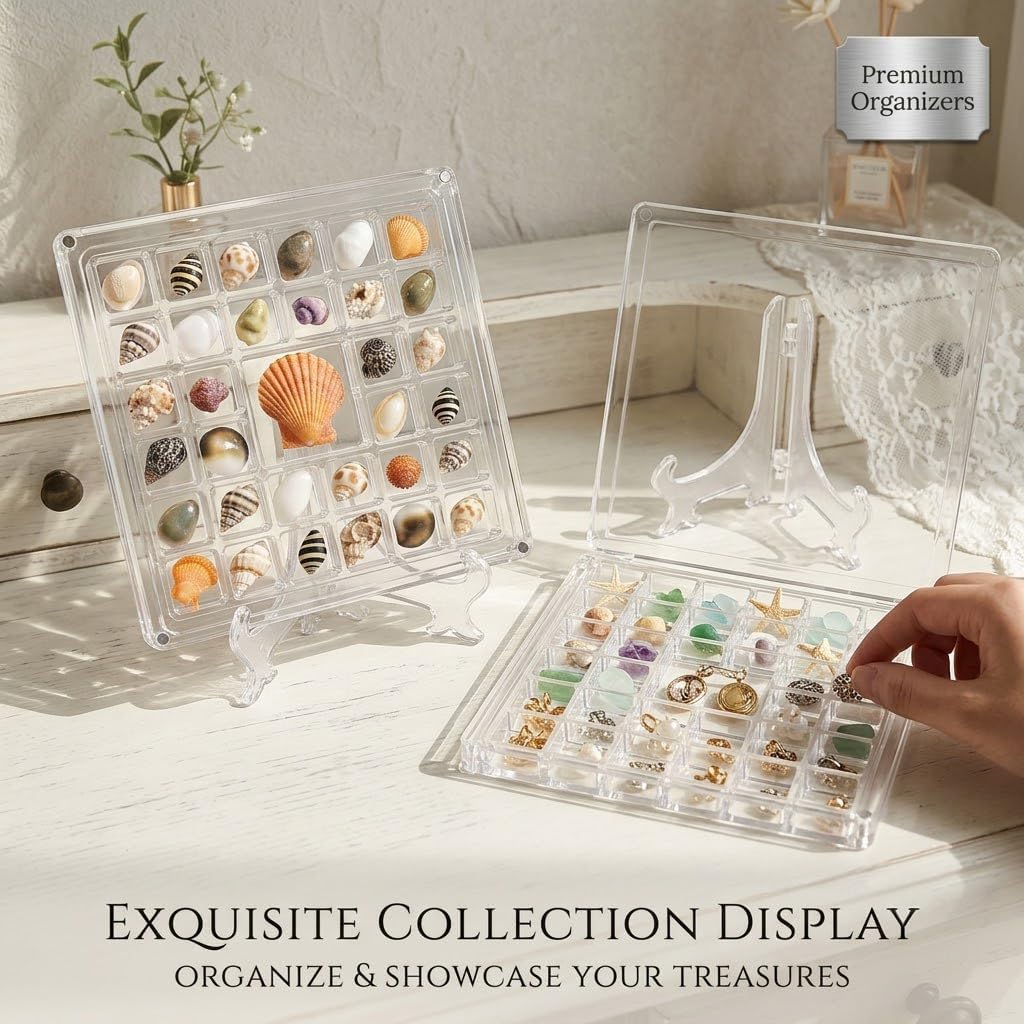 4 Pack Acrylic Magnetic Seashell Display Box - Clear Shell Display Case with Stands for Tiny Sea Shells, Mineral & Jewelry Organizer image 4