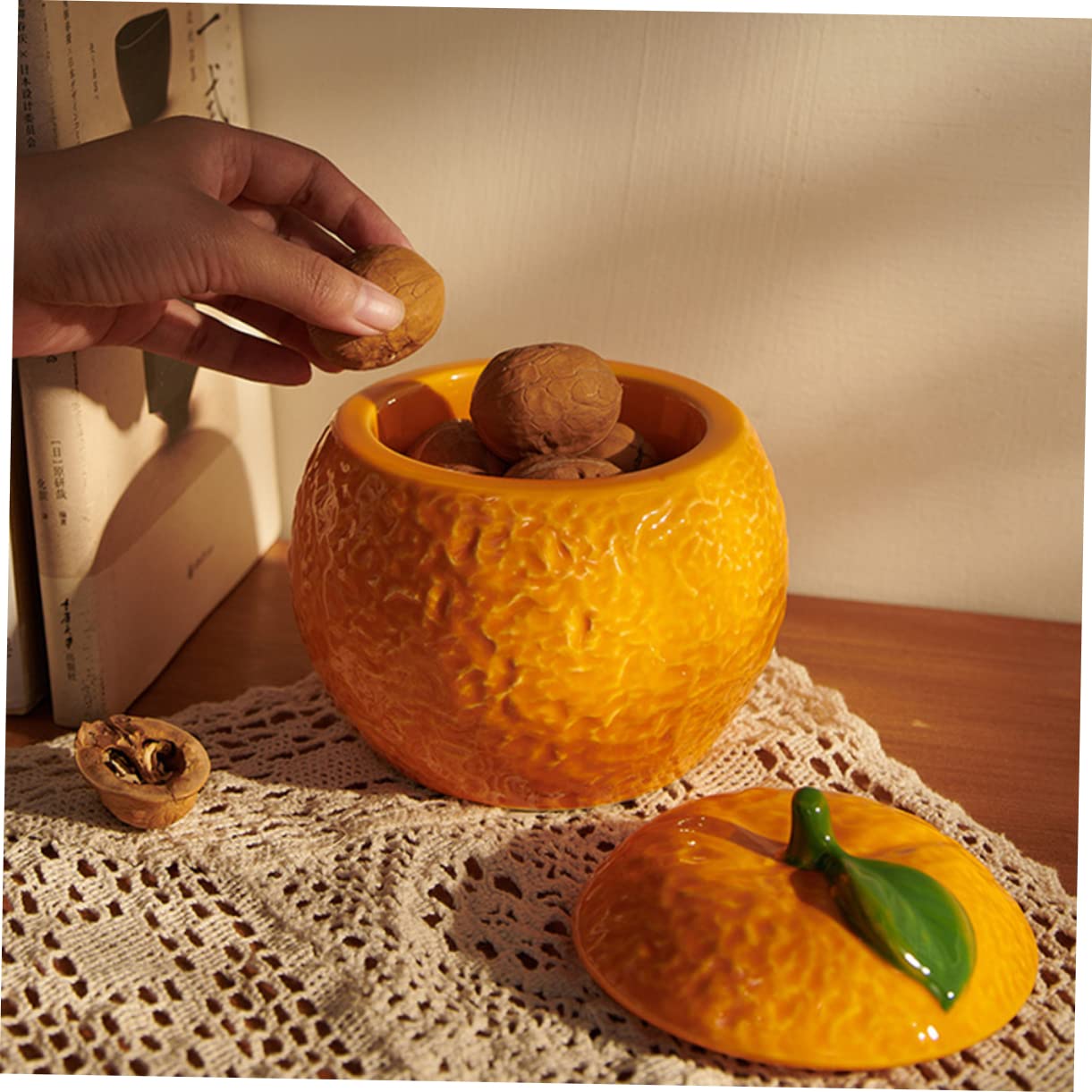 Cabilock Bocal de Rangement en Céramique Orange Couvercle, Fruits