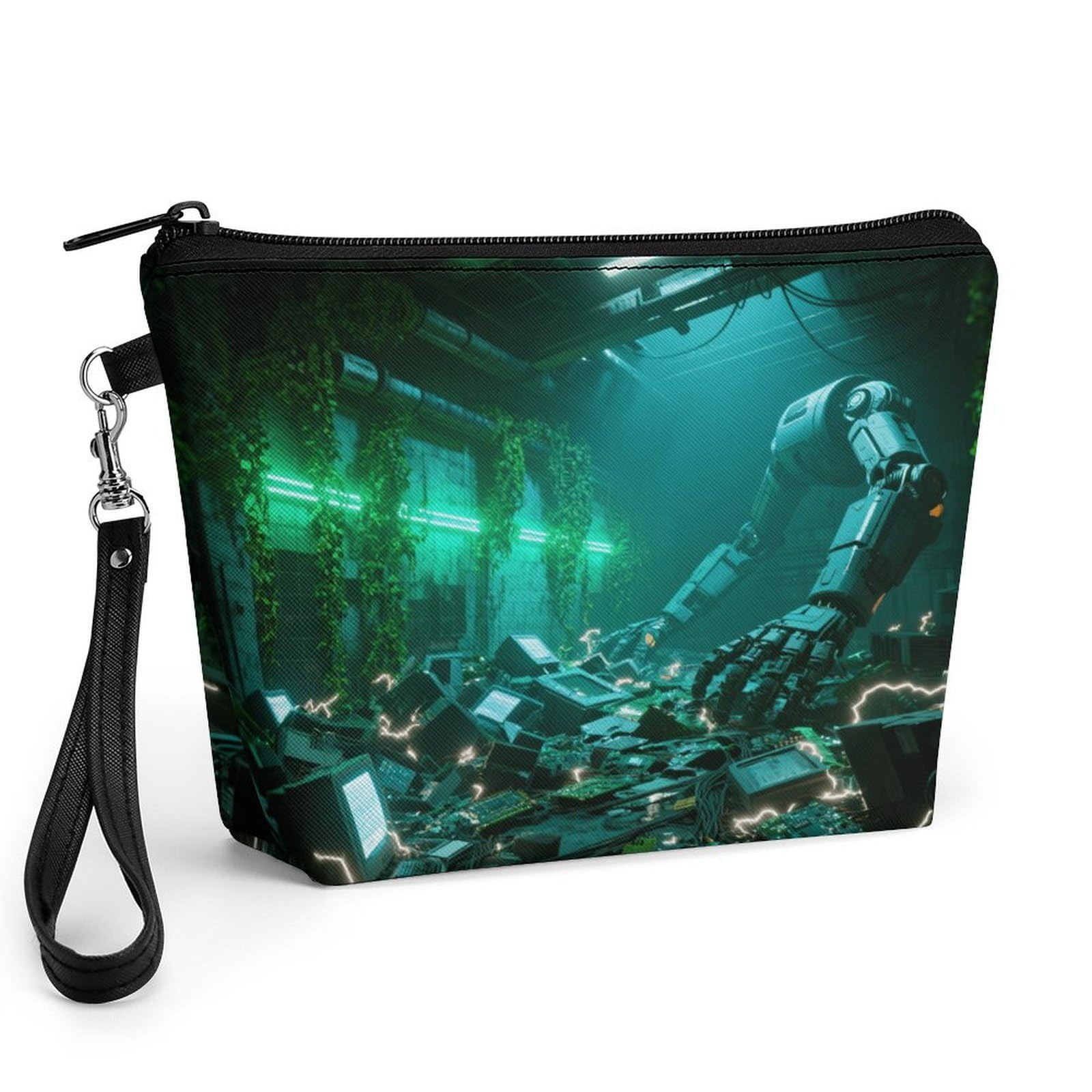 Bolsa de maquillaje para viajes y diario, neceser compacto de piel sintética con asa cómodo 8