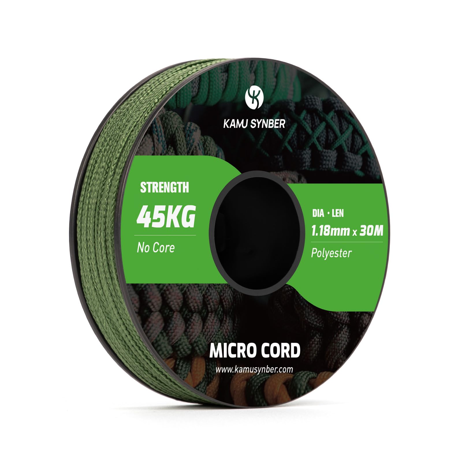 Kamu Synber Micro Cord 1.18mm Paracord Braided Rope 30m Spool for Bracelet, Crafting, Jewelry Making, Key Chains | Support 45kg | Forest Green