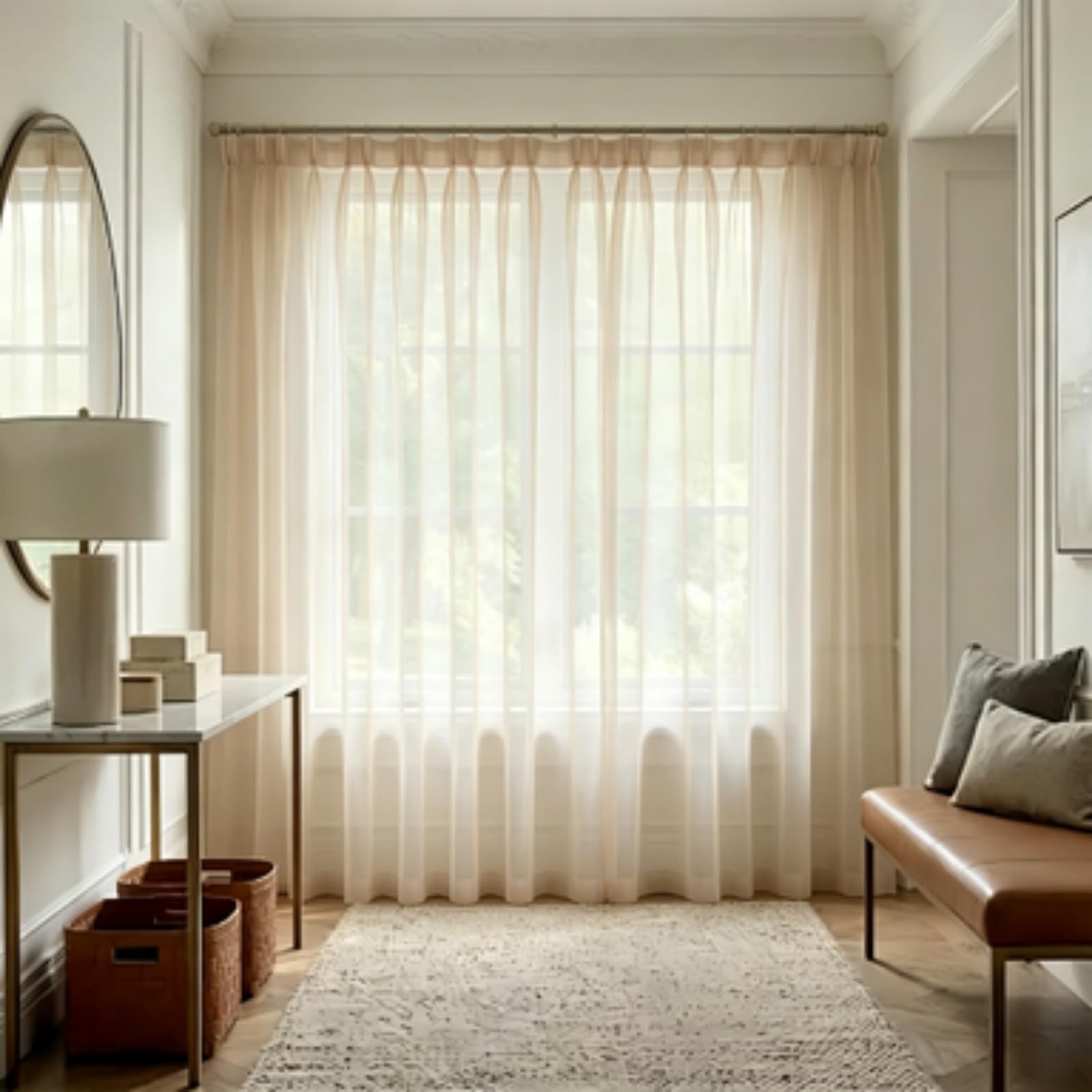 Feijdon Light Brown Semi Sheer Curtains 145 X 195 Cm Protect Privacy Curtain Sheers Sheer Curtains – Energy-Saving Privacy Panels With Uv Light For Living Room Bedroom,