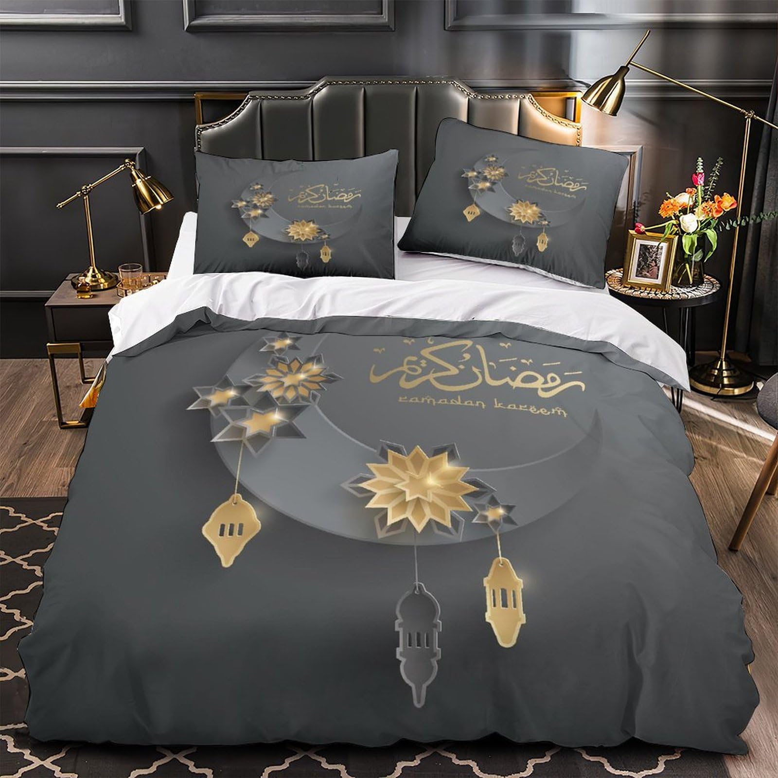 Housse de couette Ramadan 140x200 microfibre avec 2 taies d'oreiller pour lit single