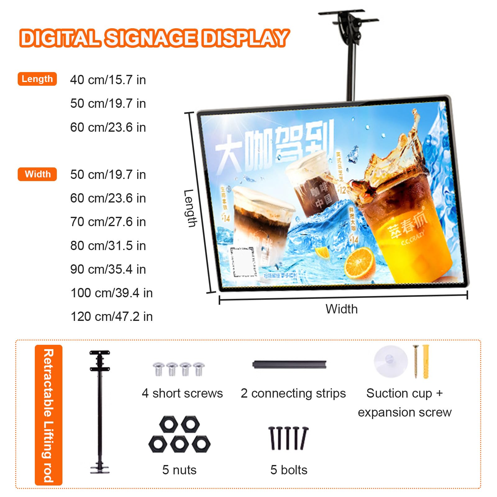 Lavagna menu per ristoranti, display digitale retroilluminato a LED con cornice a cambio rapido per bar, panetterie, fast food, slim fit, 60 x 70 cm, 1 pezzo