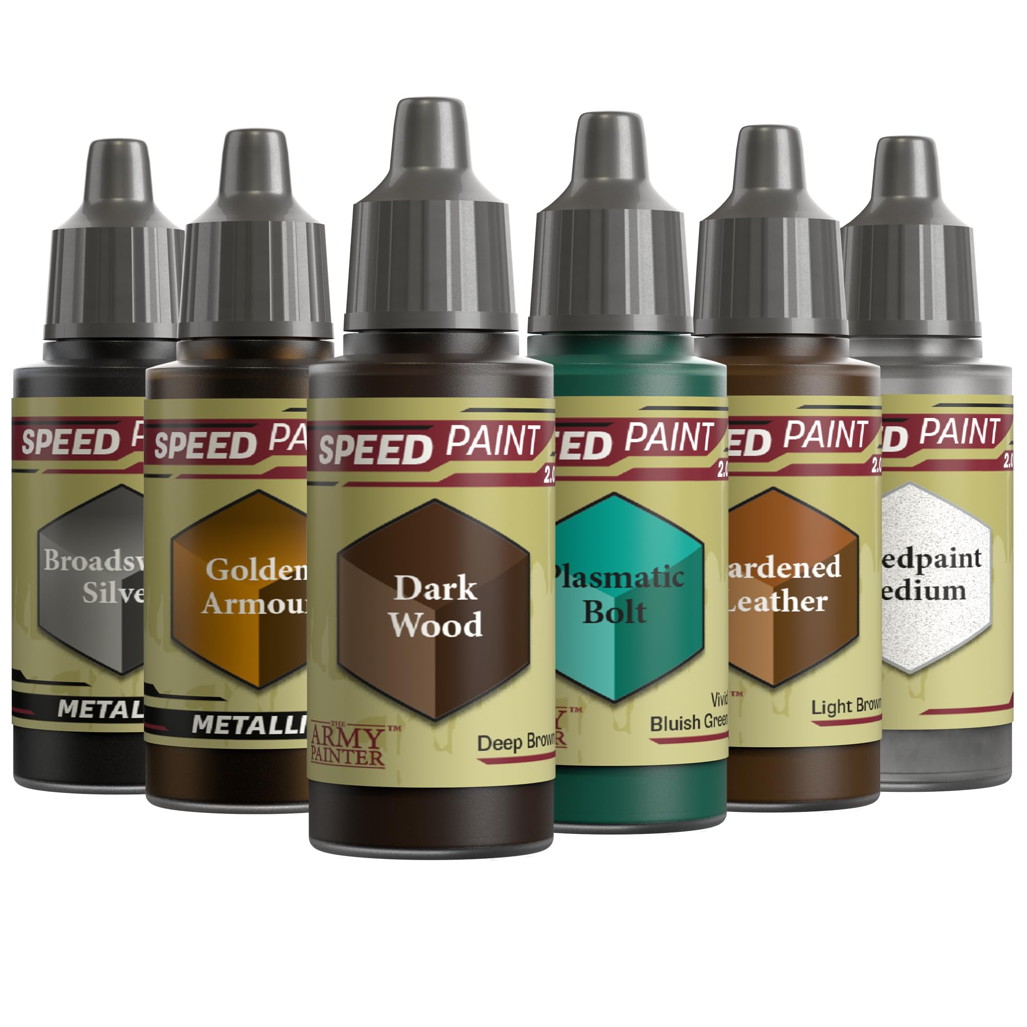 The Army Painter Wargaming Colours Speedpaint 2.0 Bundle, 6 X 18 Ml Acrylic Paints With Silver, Gold, Brown, Green & Medium - Miniature Paint For D&D & Warhammer Miniatures