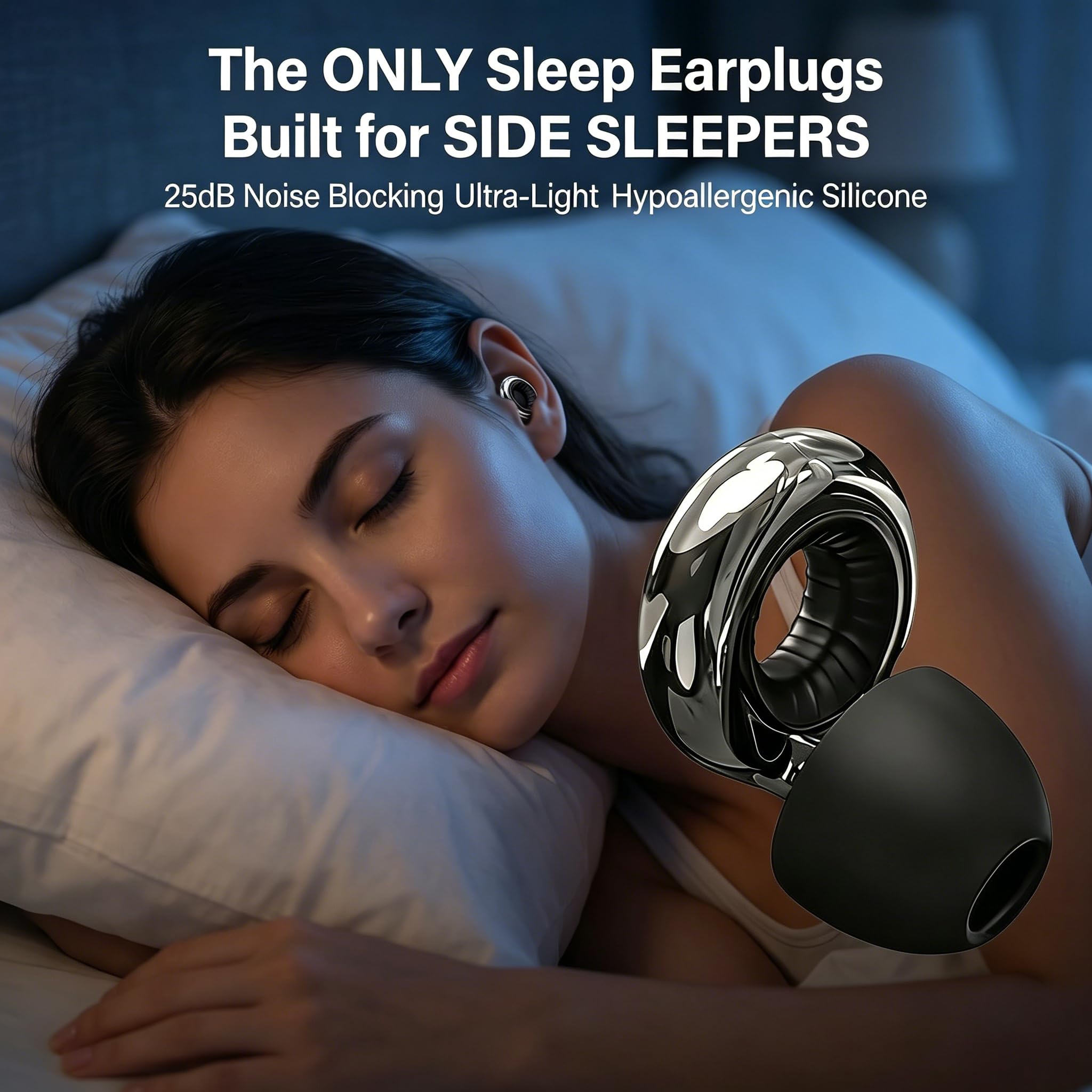 Tapones para los oídos, tapones de silicona para reducción de ruido con almohadillas reemplazables, lavables y reutilizables, cancelación de ruido profesional para dormir (negro turbo)