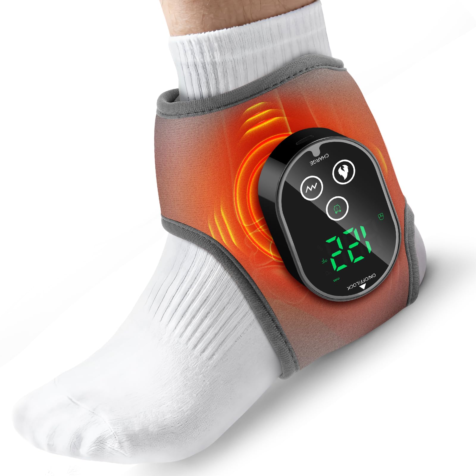 Foot Massager for Pain Relief, Foot Renew Ankle Massager, Ankle Heating Pad Heated Brace Wrap with 4 Heat Levels and 3 Vibration Modes for Women Men (Grey)