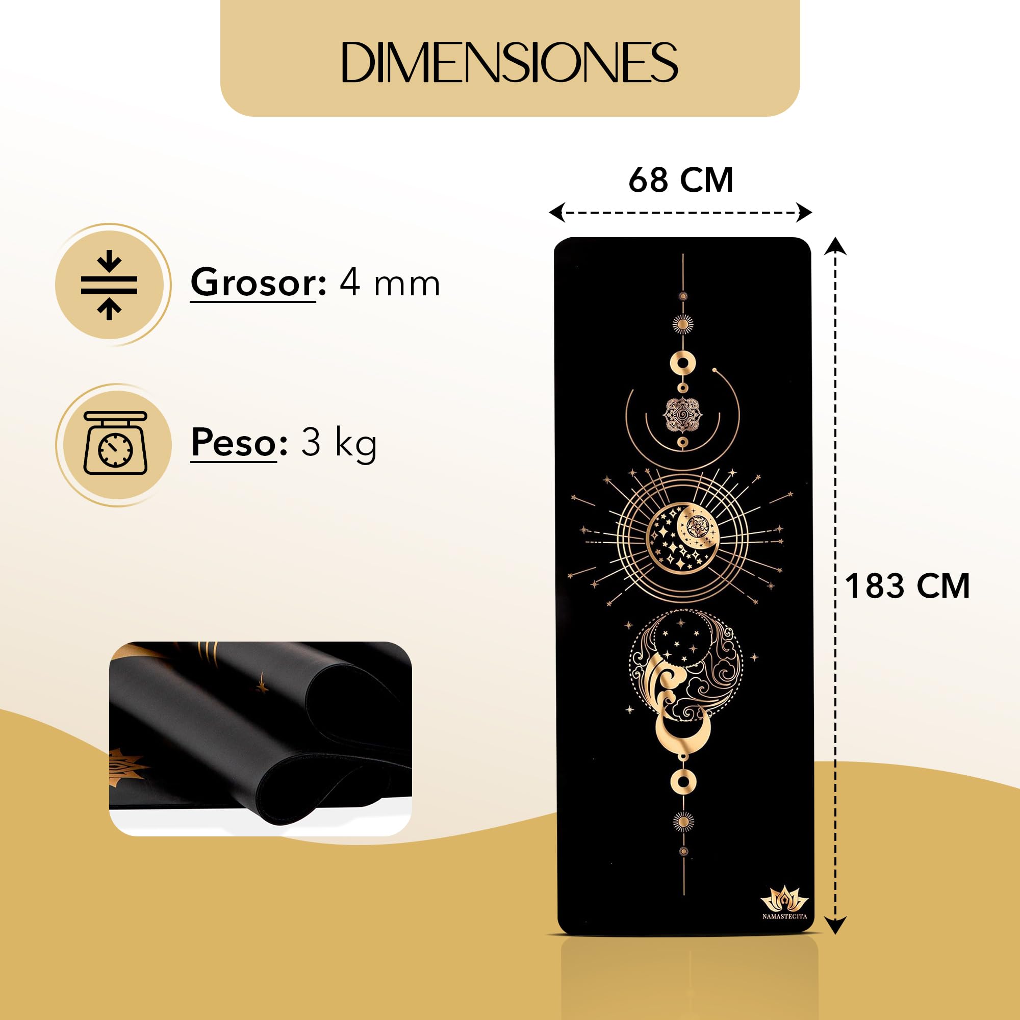 Yoga Mat, Edición Dorada Energía, Esterilla de yoga antideslizante, Materiales ecologicos, Colchoneta para pilates y yoga, incluye bolsa de transporte