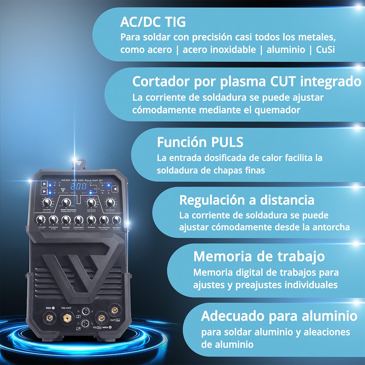 STAHLWERK Soldadora Mini FLUX 120 ST Digital – Equipo completo con carro – Máquina de soldar con hilo hueco (FLUX) sin gas hasta 120 A, avance de hilo sinérgico, LED, función Lift-TIG & MMA/Electrodo