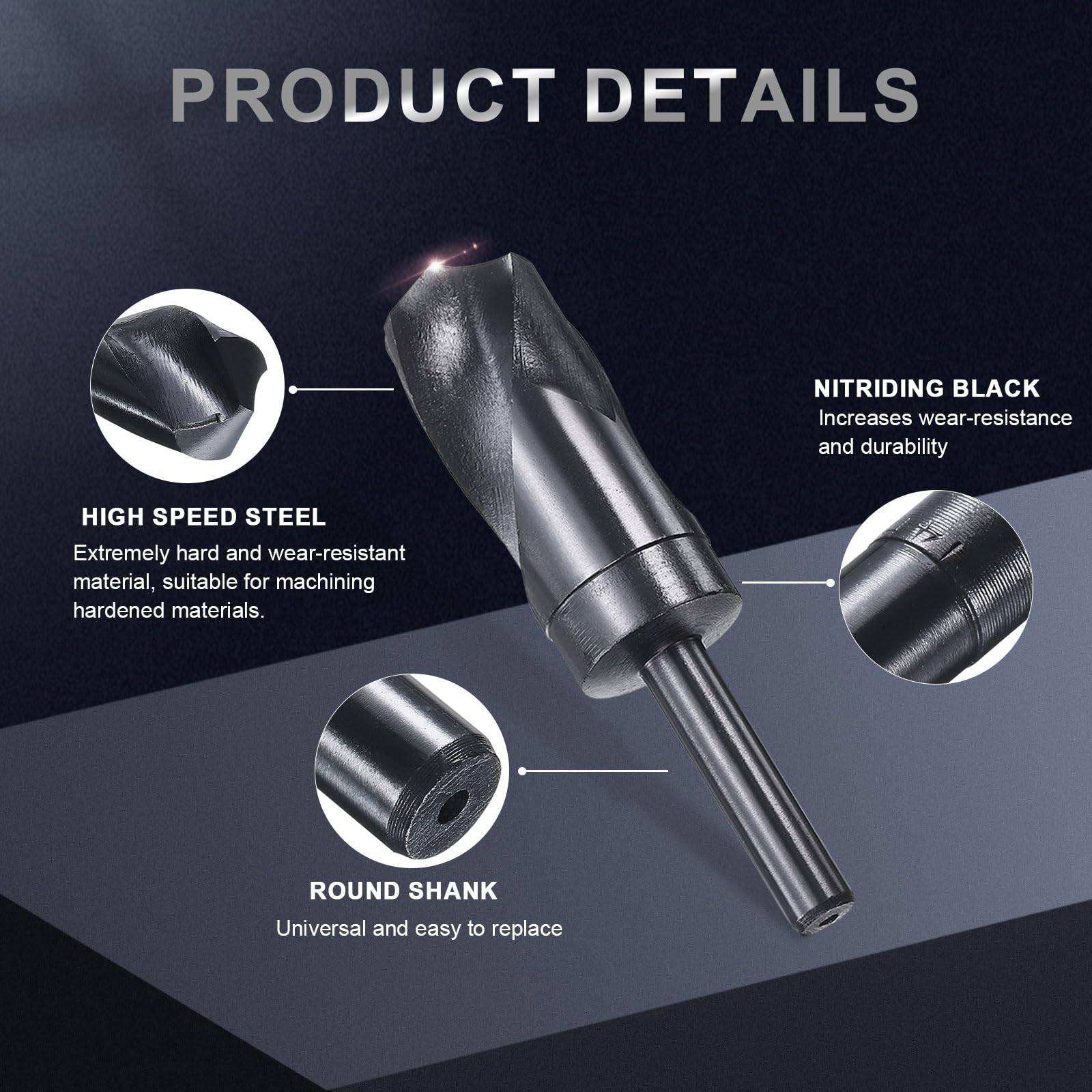 QUARKZMAN 35mm 1/2" Foret Hélicoïdal, Tige Réduite 9341 Acier Rapide HSS Twist Nitrure Noir 135°, Mèche à Creuser pour Métal Dur Acier Alliage Aluminium Bois Plastique à Haute Dureté