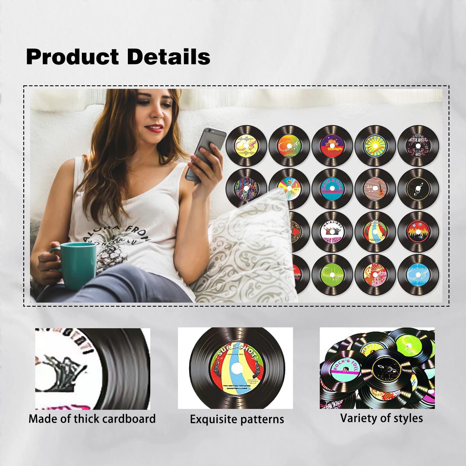 Decorazioni Parete A Forma Di Disco In Vinile - 8 Pezzi Con Nastro Adesivo - Per Bar, Caffè E Camere - Foto 9