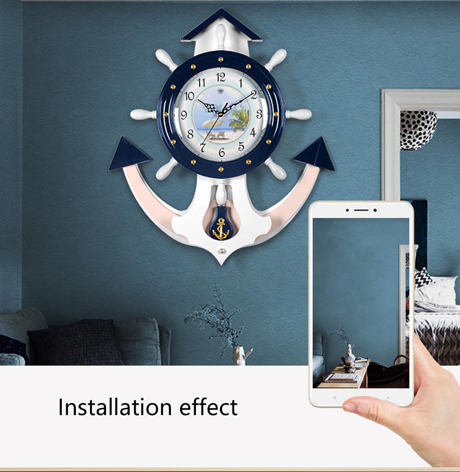 Amazon｜地中海スタイルの木製ボート舵壁掛け時計 25インチ