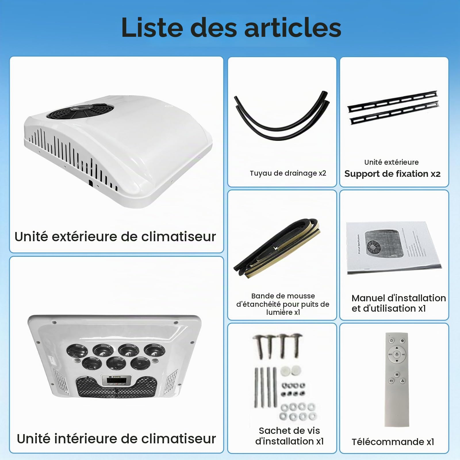 Climatiseur de Toit 12V pour Camping-Cars/Climatiseur 12V pour Camping-Cars, 8800 BTU Chauffage et Refroidissement, Fonctionnement Silencieux, Montage Facile, Convient aux Camping-Cars, Camions