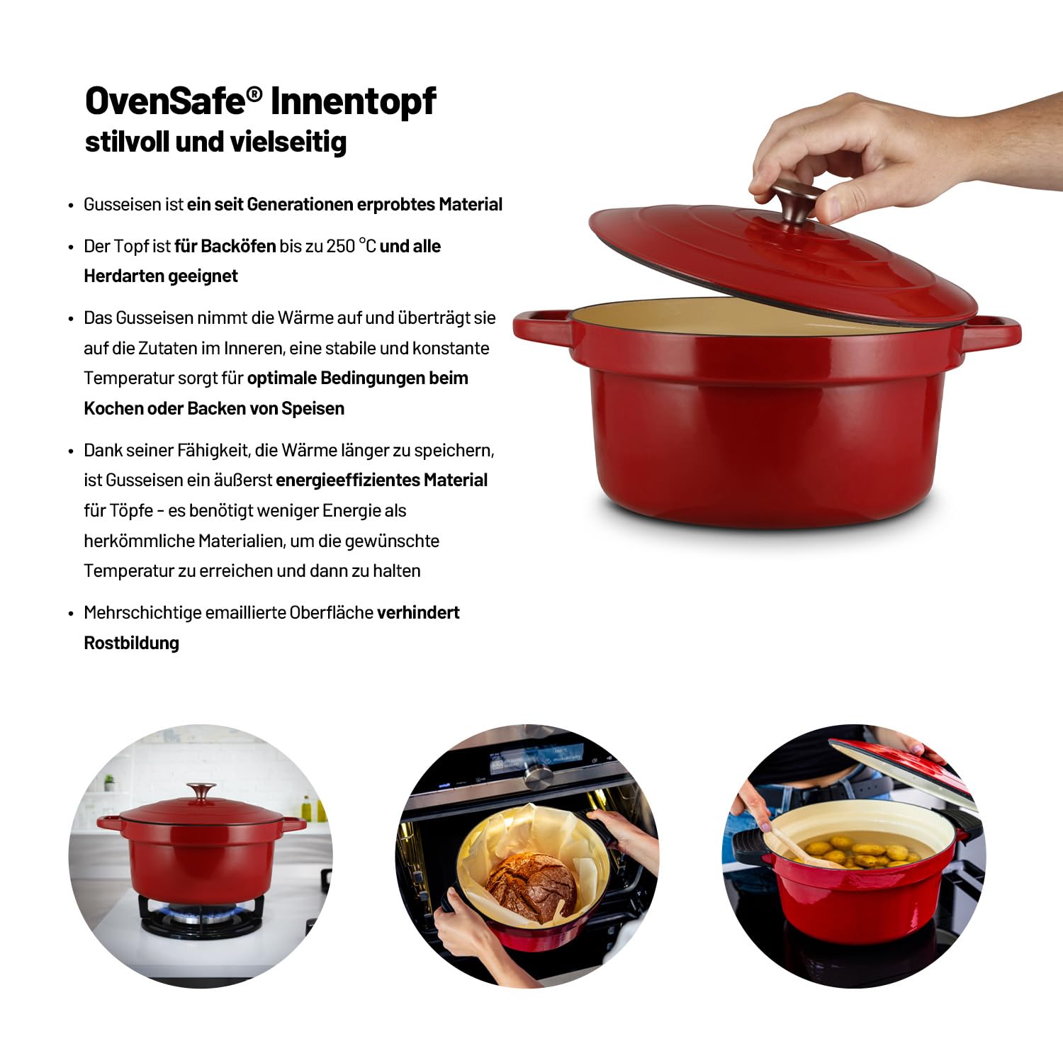 Lauben OvenSafe® Multikocher 6000RS Multifunktionaler Topf mit 6 l Fassungsvermögen, 10 Programme, gusseiserner Emaille-Topf OvenSafe® geeignet für Herd oder Backofen, spülmaschinenfest