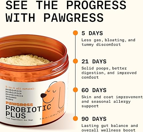 Miniatura 3 de Pawgress Probiotic Plus Powder - Multivitamínico para perros - Suplemento con fibra, probióticos, prebióticos, postbióticos y más - 30 cucharadas