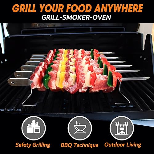 Miniatura 7 de Brochetas de barbacoa para brochetas de acero inoxidable compatible con brochetas de madera redonda de acero plano o de bambú, soporte universal