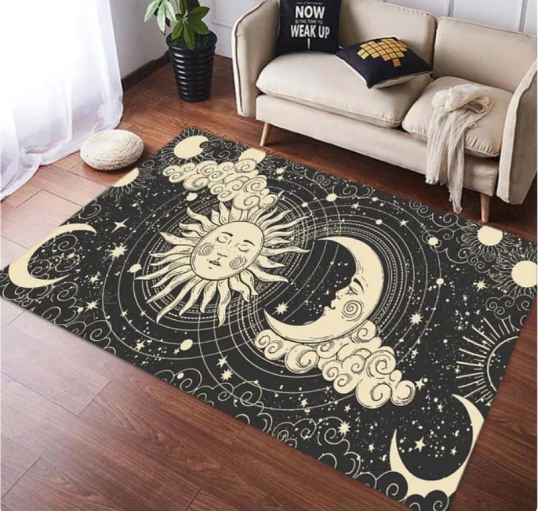 PASPRT Soleil Et Lune Imprimé Salon Tapis Or Imprimé Tapis De Sol Chambre Décor Chambre Décoration Chambre 140X200Cm