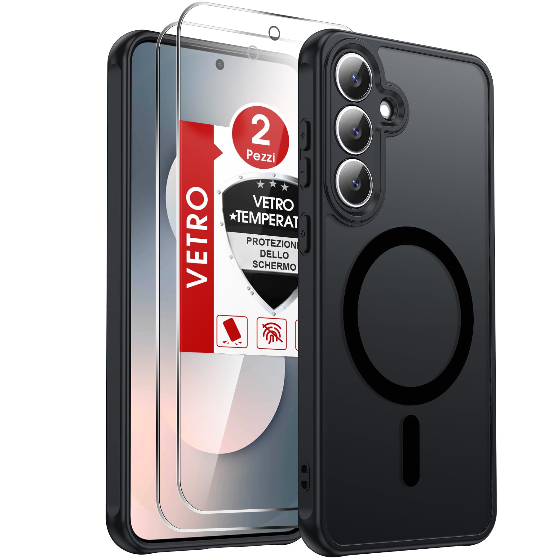 LeYi Cover Magnetica per Samsung Galaxy S25 FE con Vetro Temperato(Nero) | Custodia per S25Fe Traslucida Opaca Anti-Impronte Resistente ai Graffi Paraurti in TPU Antiurto Protettiva Case