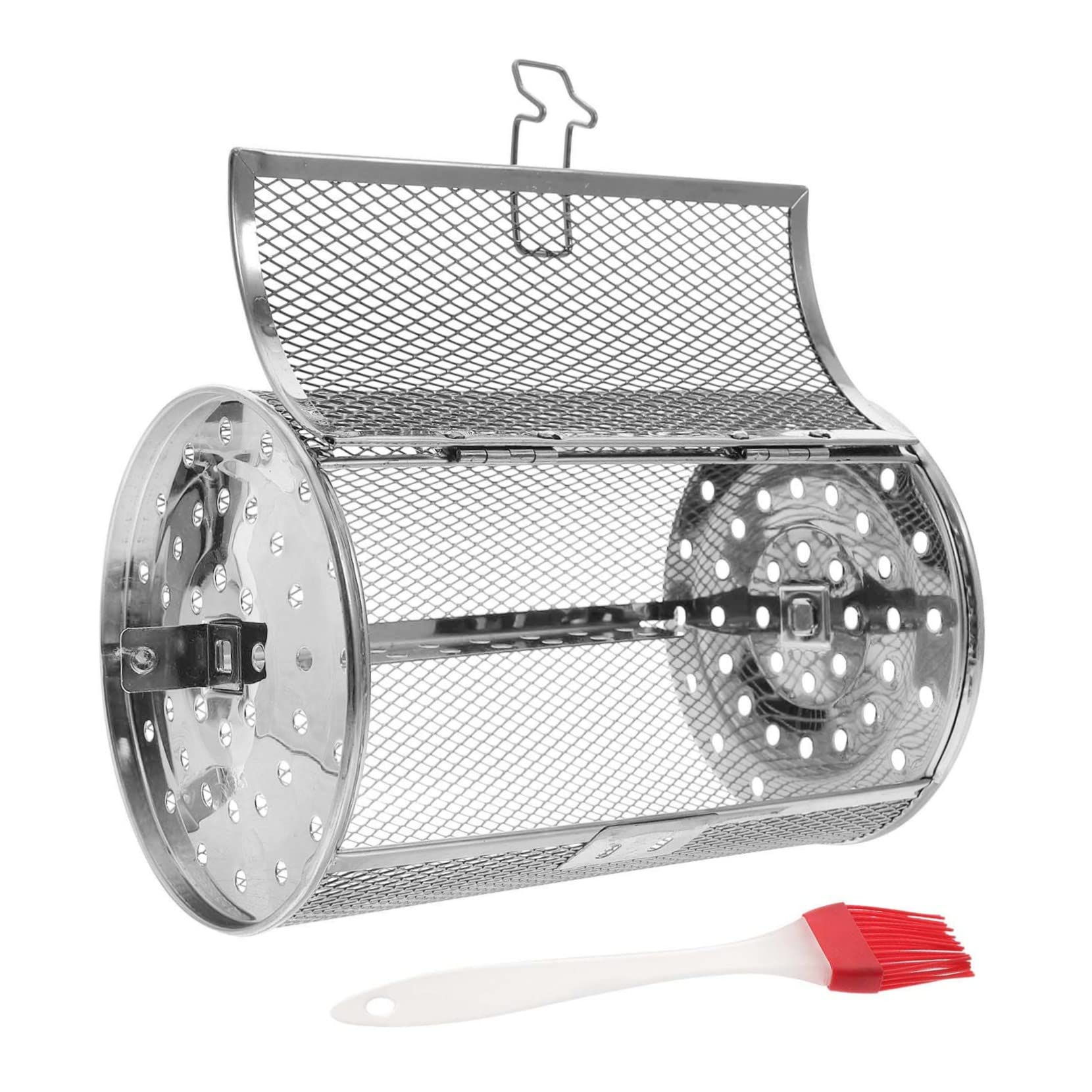 Milisten 1set Stainless Steel Rotisserie Basket for Air Fryer Oven Versatile Grill Roaster Drum with Brush for Nuts Meat Bbq Easy to Clean Kitchen Tool