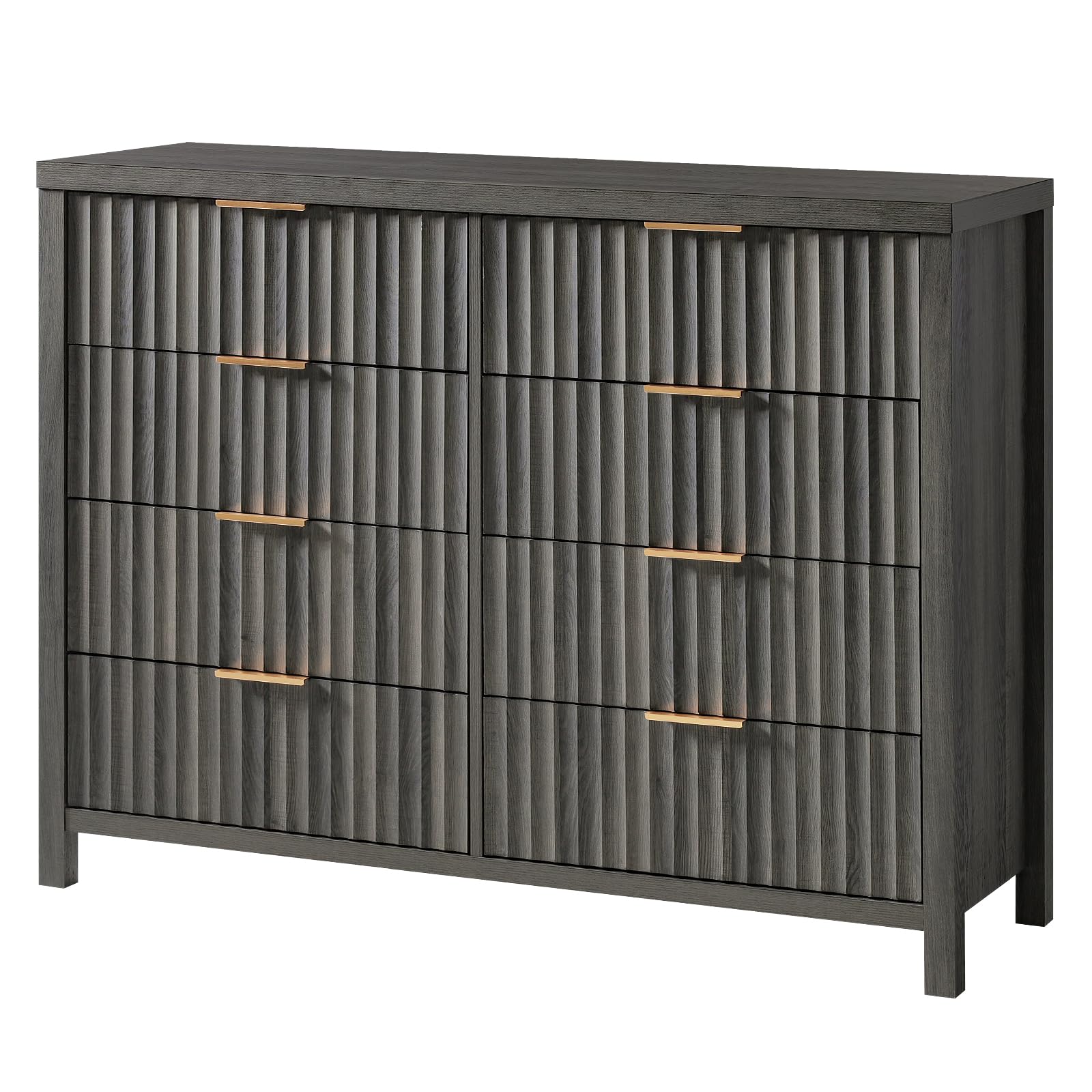 Fluted 8 Drawer Dresser for Bedroom, Tall Wide Chest of Drawers with Storage Organizer, Mid Century Modern Closet Drawer TV Stand for Living Room Hallway (Midnight Oak)