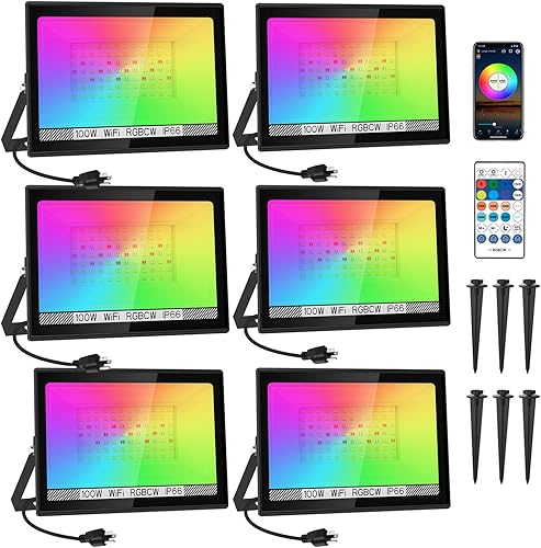 Miniatura 9 de T-SUN - Luces LED RGB de haz amplio para exteriores, luz LED de paisaje que cambia de color equivalente a 600 W con control por aplicación,