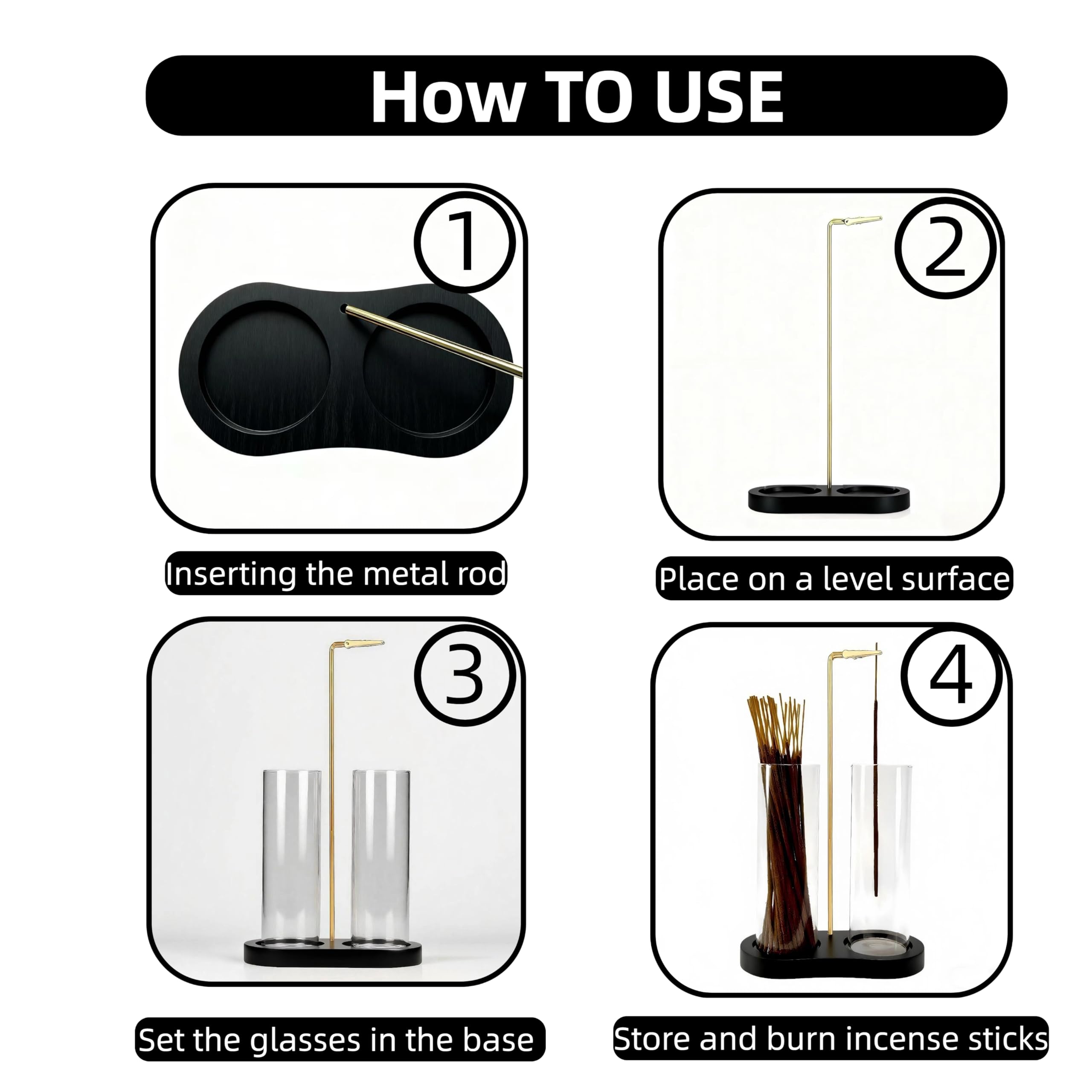 Moocervi Glass Incense Holder, Black Incense Sticks Burner Holder
