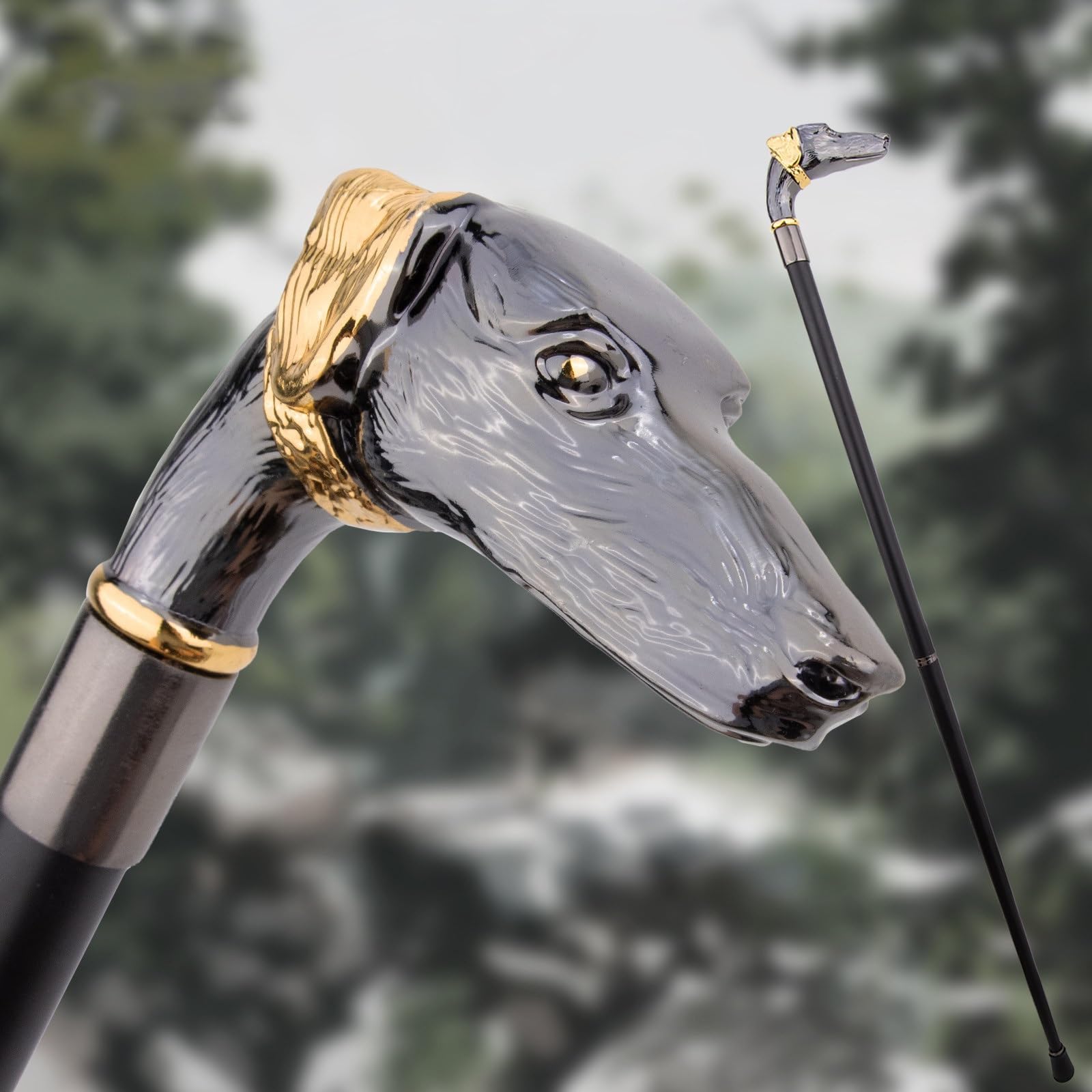 Baston de Caminar Cabeza Galgo Gris Dorado – Estilo Británico, Bastón Elegante y Lujo para La Excursión, El Cosplay, Uso Diario Regalo