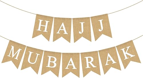 Rainlemon Yute arpillera Hajj Mubarak Banner Mantel Chimenea Fiesta Guirnalda Decoración