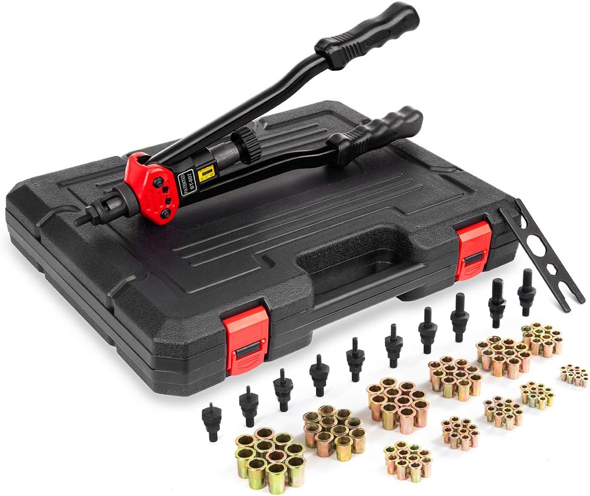 16”Hand Rivet Nut Tool, Professional Rivet Nut Setter Kit with 11PCS Metric & Inch Mandrels,110PCS Rivet Nuts, Sturdy Plastic Case for Protection and Organized Storage