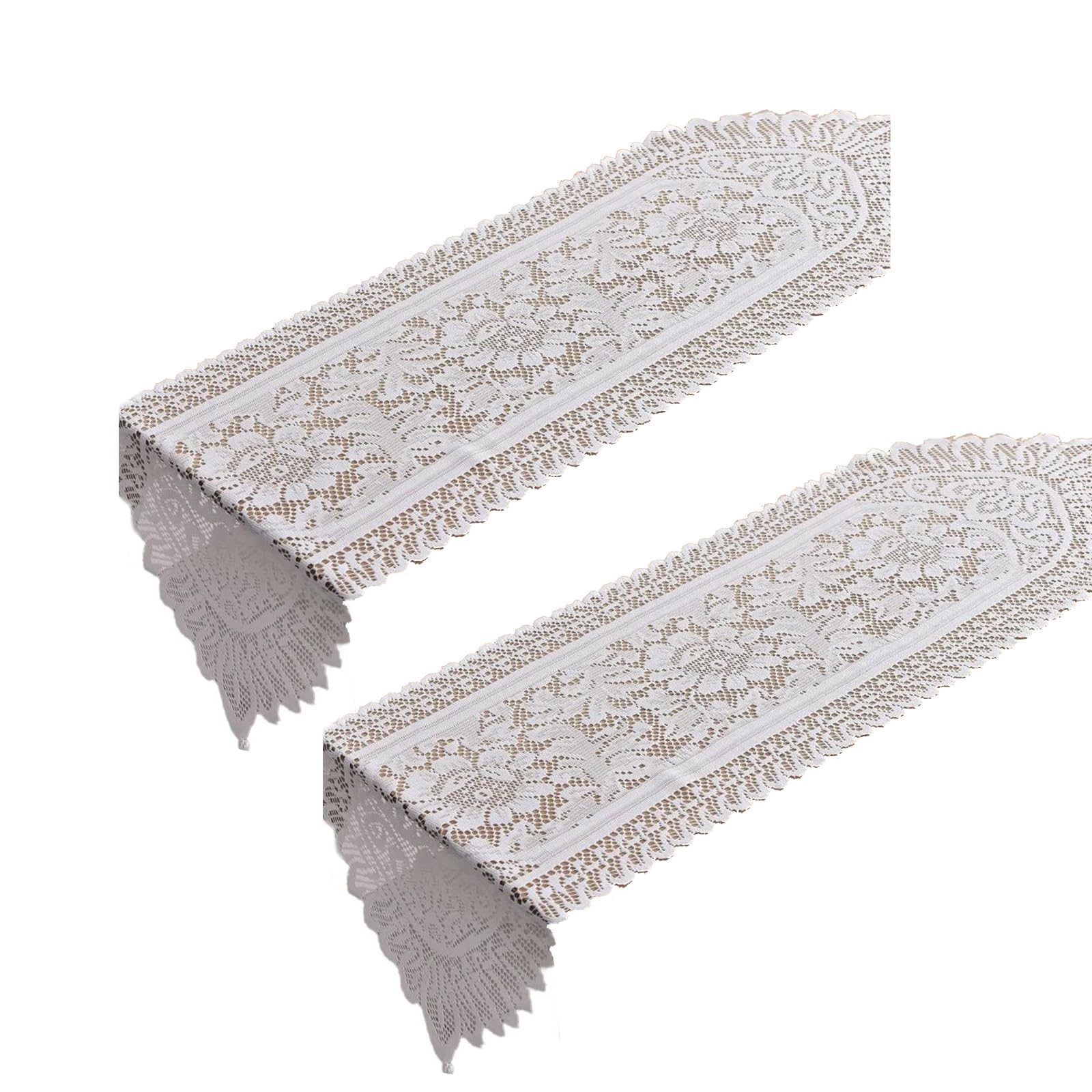 Cotton Lace Table Runners, 2Piece Cotton Table Dressers Floral Doilies Cover for Elegances Dressers
