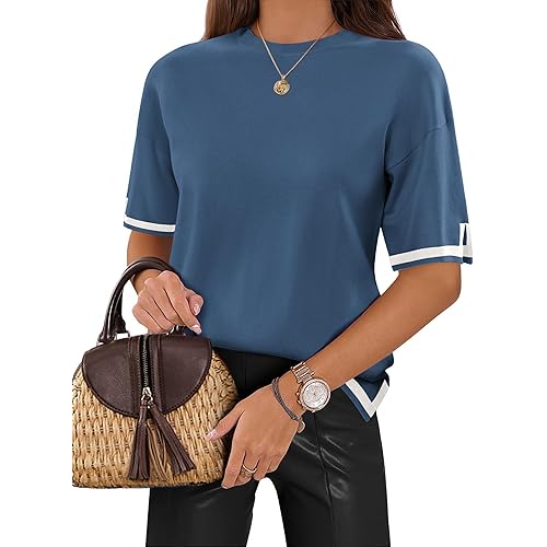 Zeagoo Womens Knit Short Sleeve Tops Summer Pullover Blouse Basic Casual Shirt